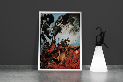 an abstract fluid art piece representing a dramatic clash of fire and water, abstract, art, kanvas tablo