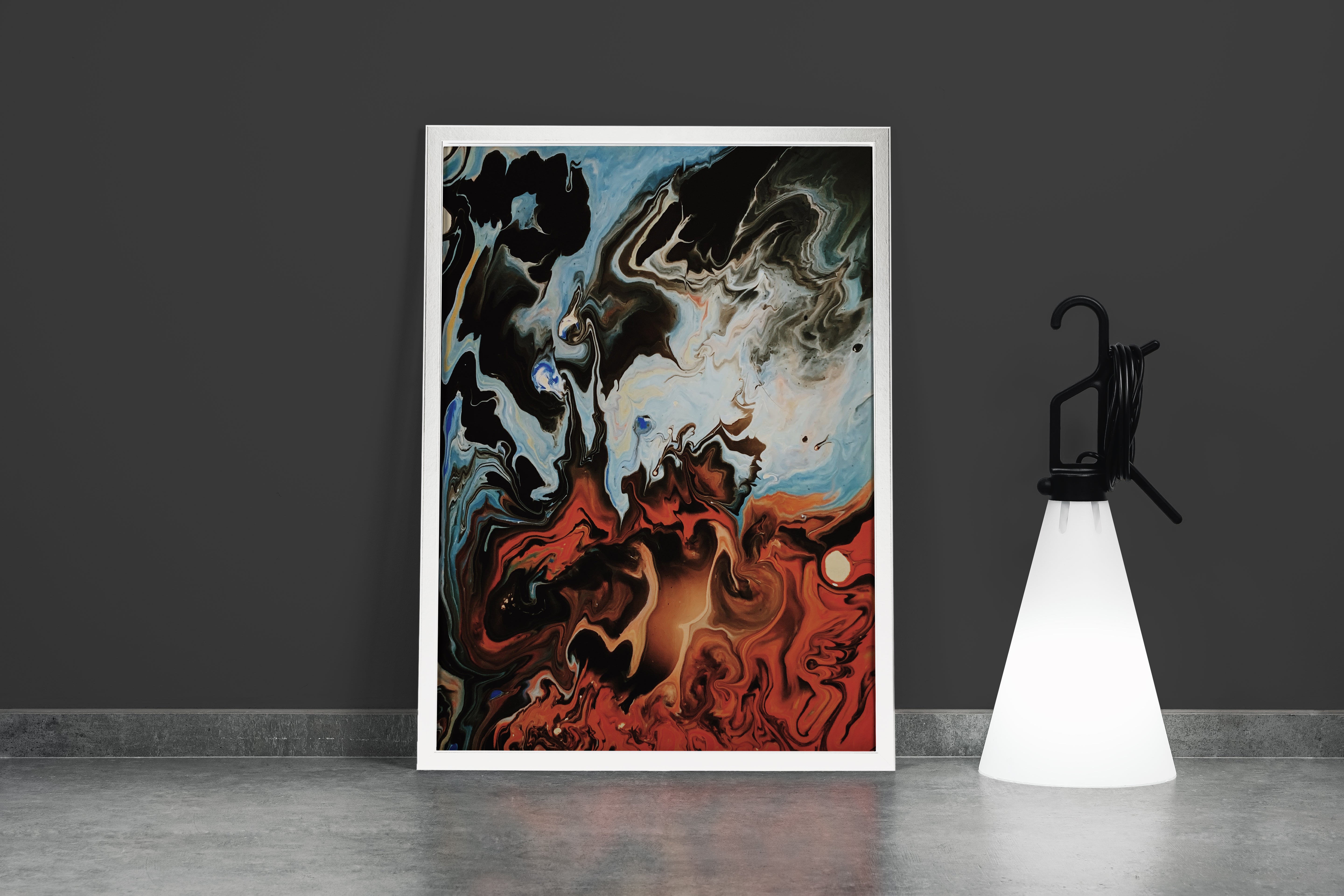 an abstract fluid art piece representing a dramatic clash of fire and water, abstract, art, kanvas tablo