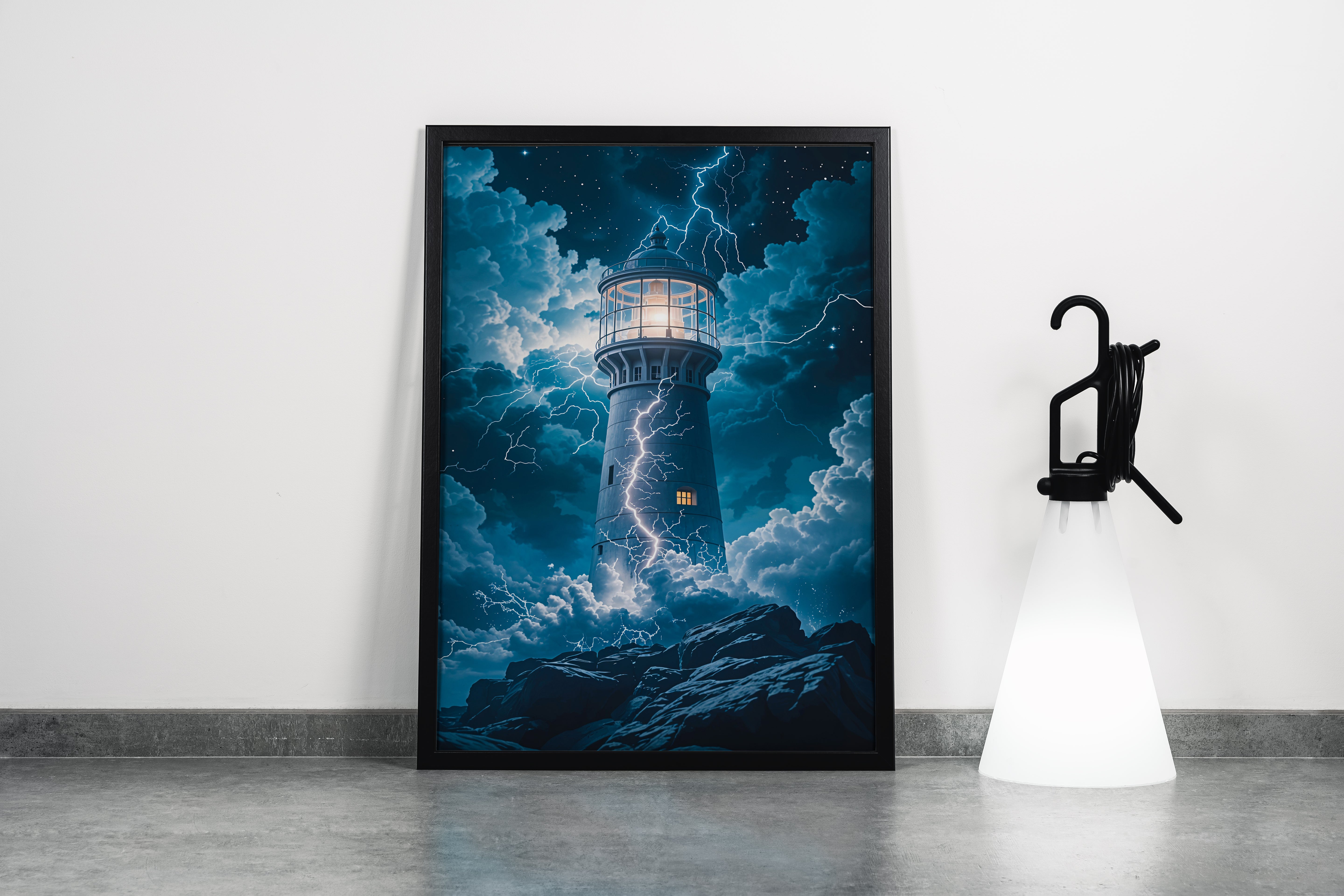 ai creation, lighthouse in the storm, art, kanvas tablo