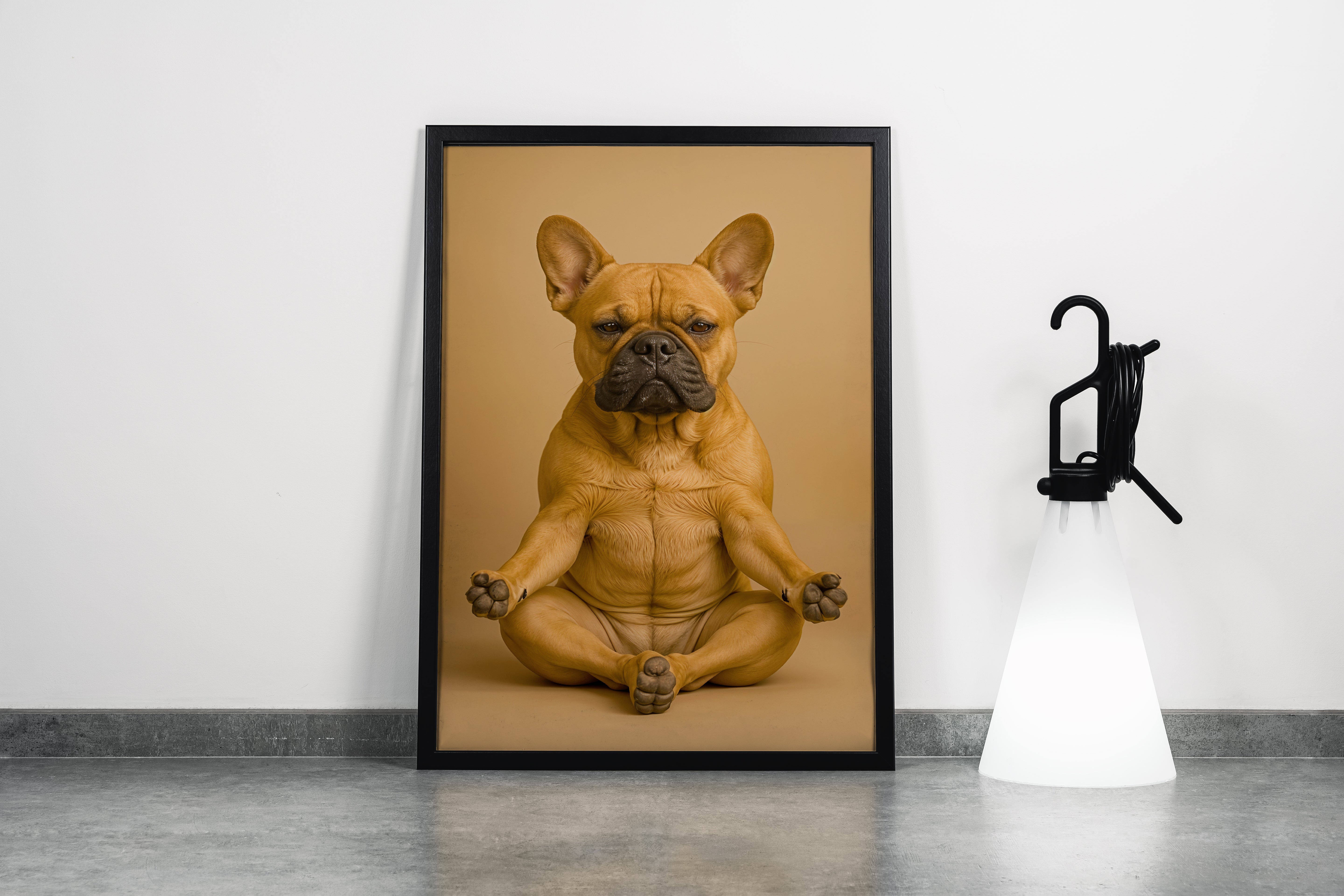 ai creation, dog performing yoga model 2, ai art, art, kanvas tablo