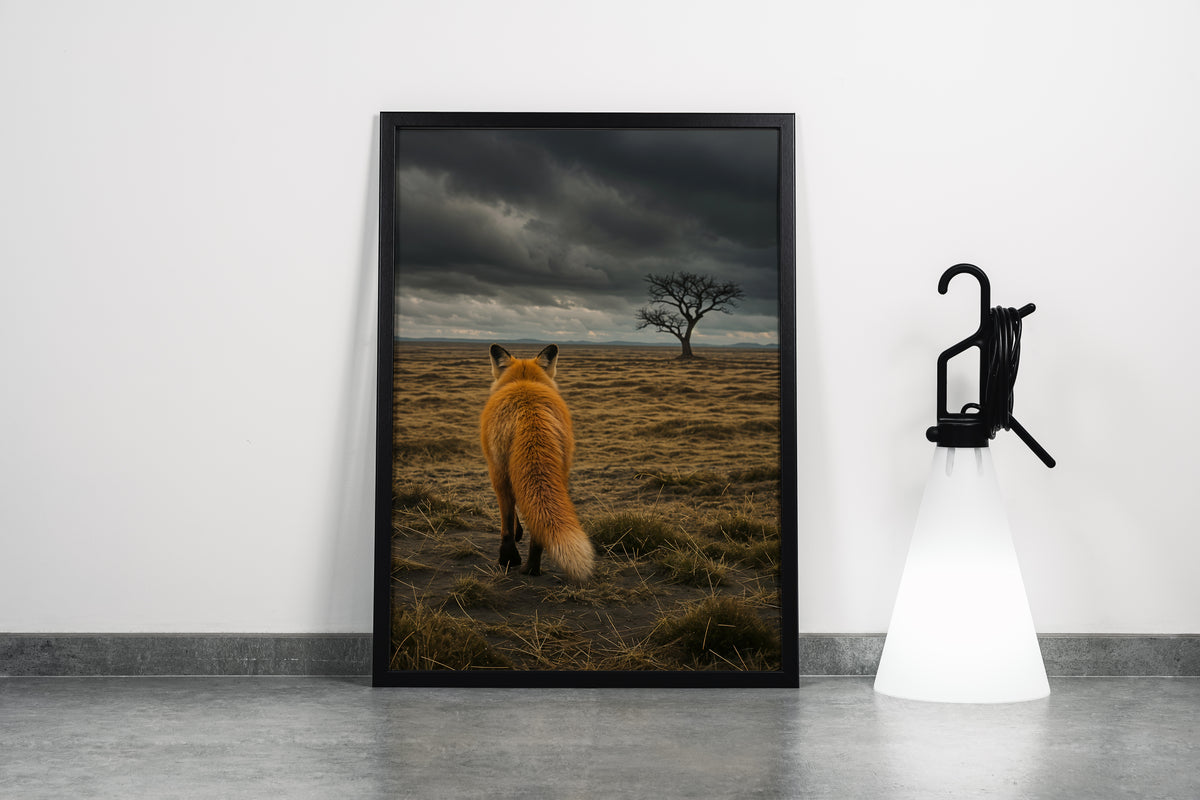 ai creation, the fox lost in the deserted forest and the depressed weather, ai art, art, kanvas tablo