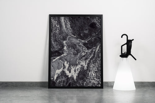 a highly detailed, textured black and white abstract image resembling a cosmic landscape, abstract, art, kanvas tablo