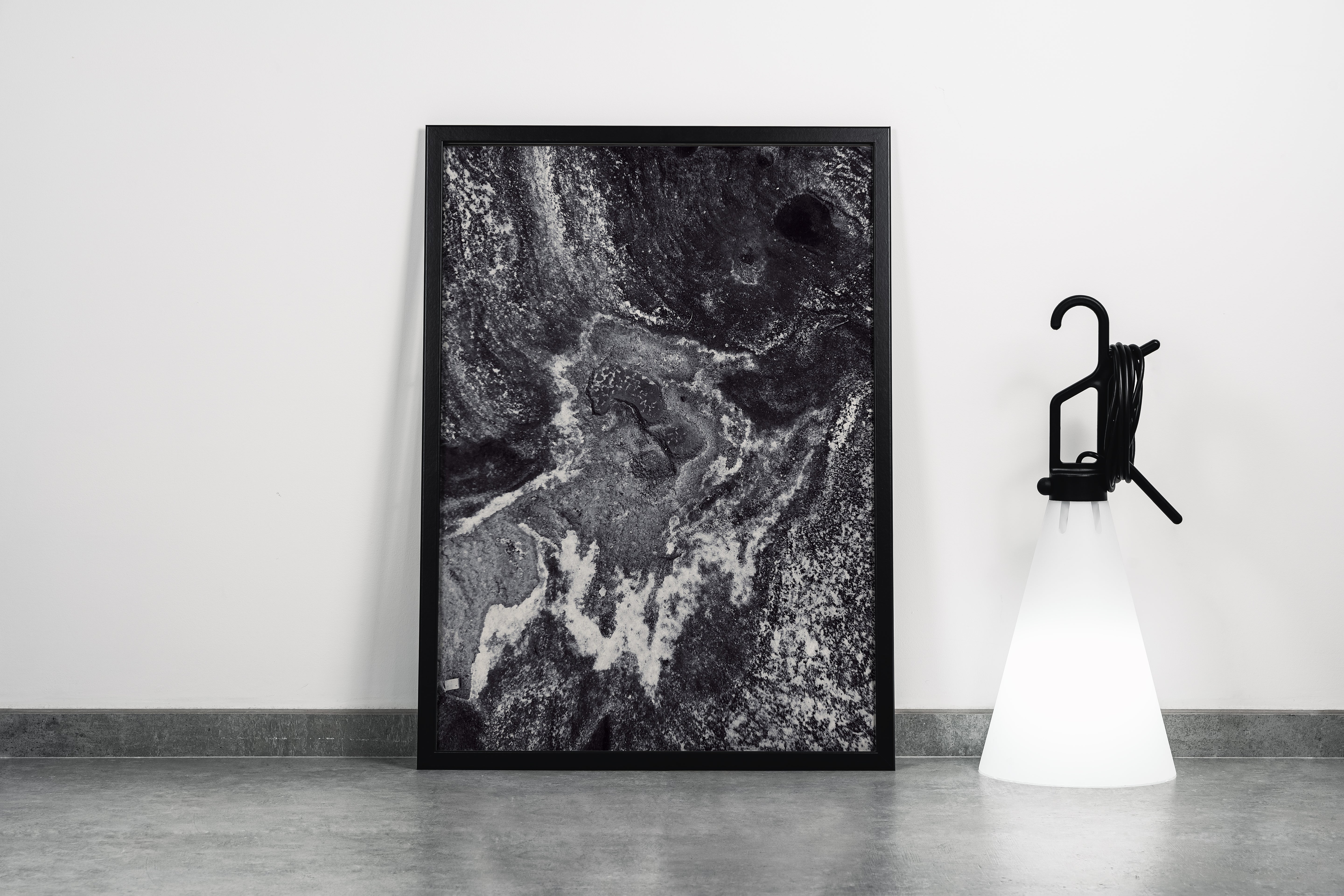 a highly detailed, textured black and white abstract image resembling a cosmic landscape, abstract, art, kanvas tablo