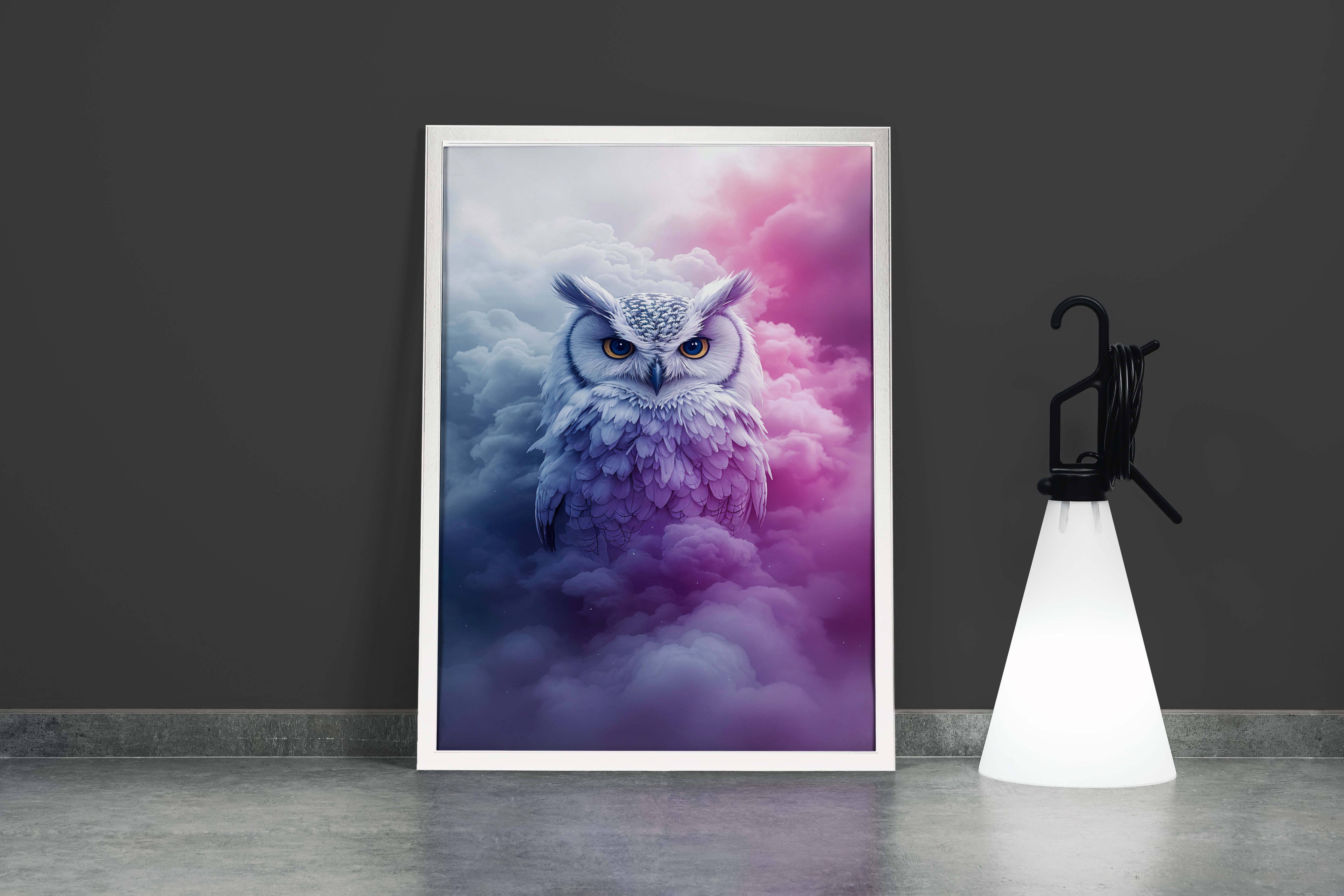 ai creation, white owl among the clouds, ai art, art, kanvas tablo