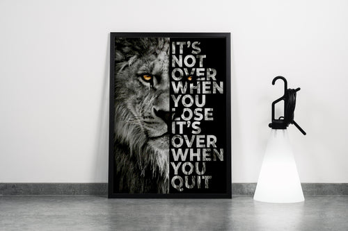 a lion's face split with the motivational quote, art, kanvas tablo
