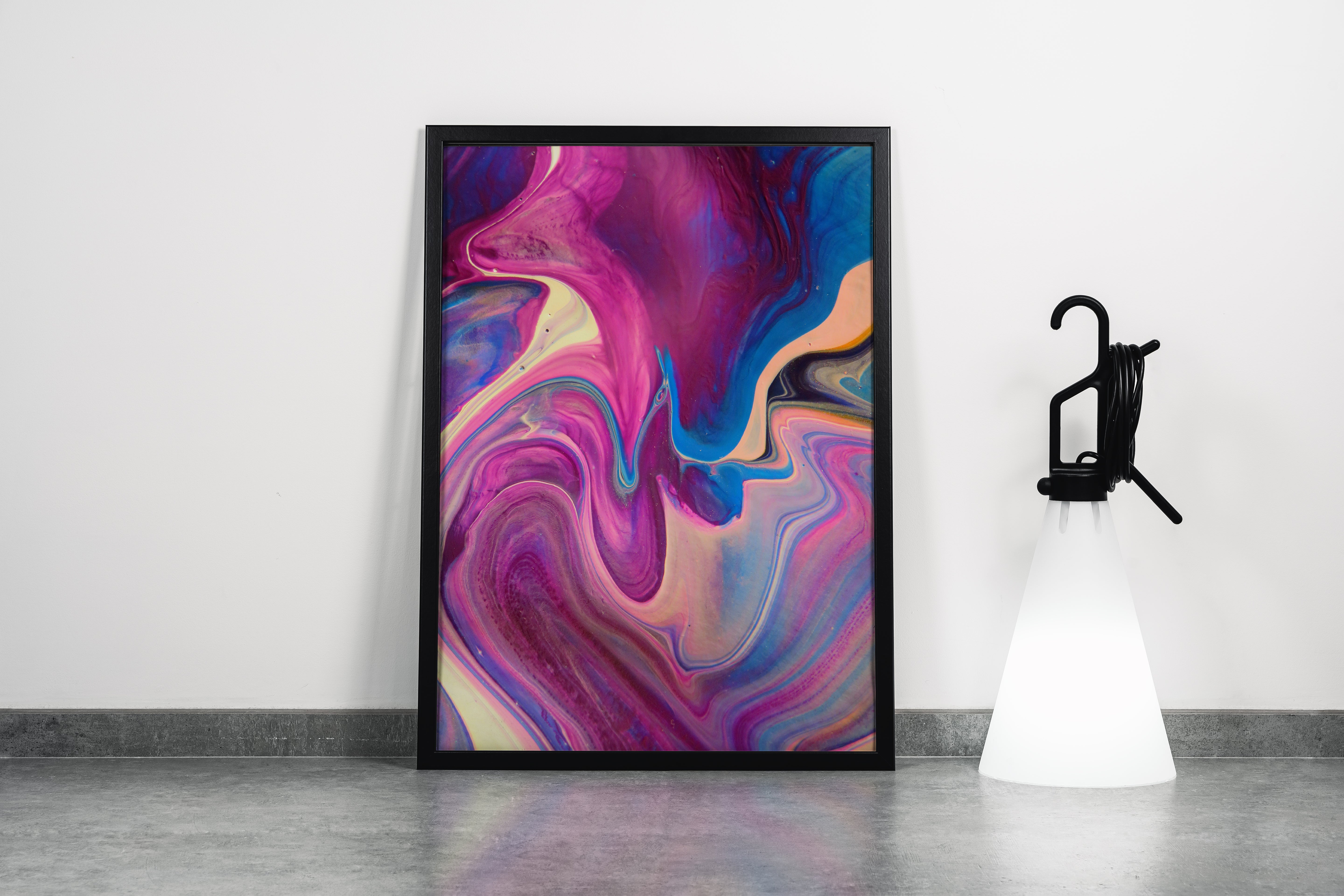 a beautiful fluid art abstract with mesmerizing swirls of purple, pink and blue paint, abstract, art, kanvas tablo