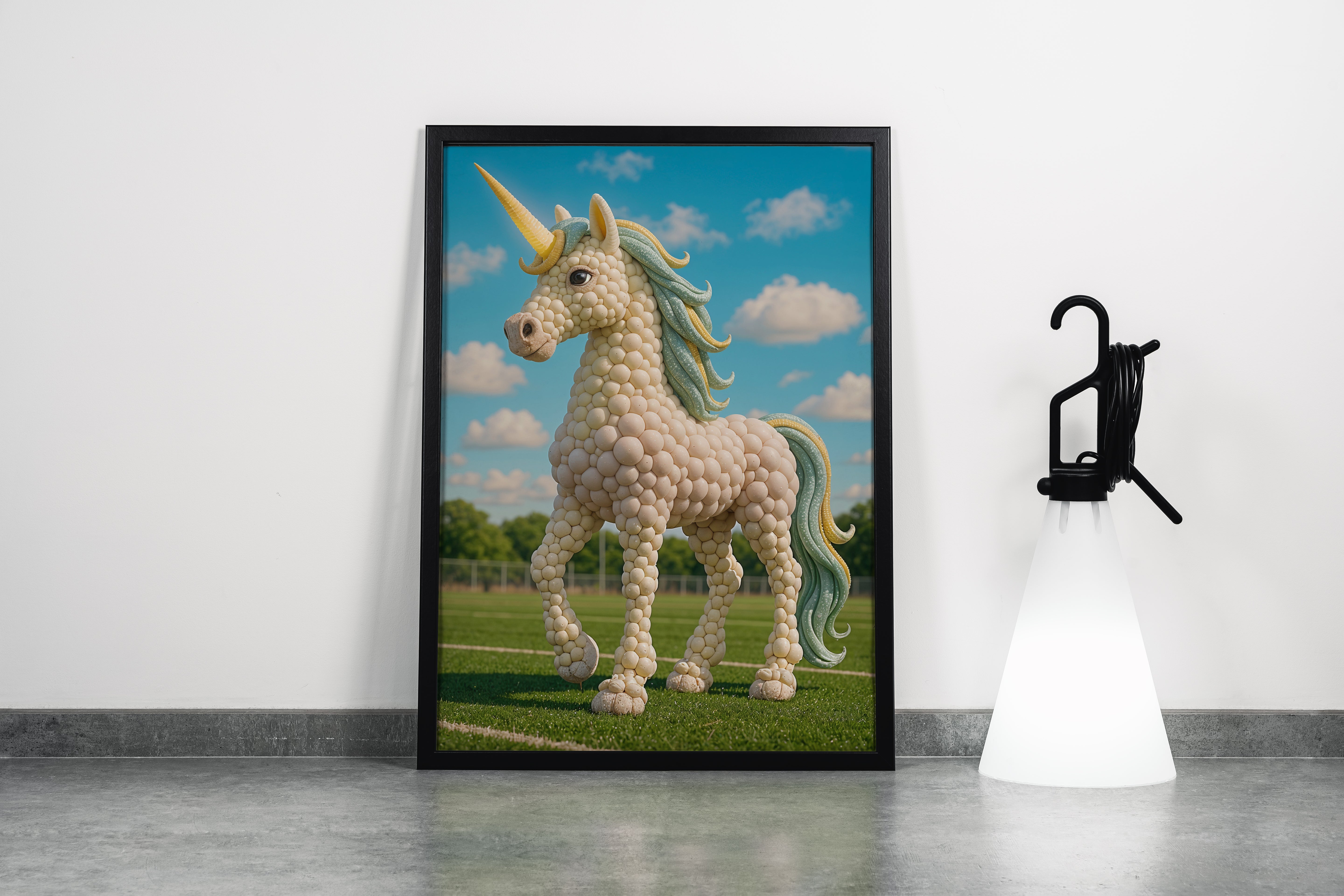ai creation, white bead motif unicorn, ai art, art, kanvas tablo