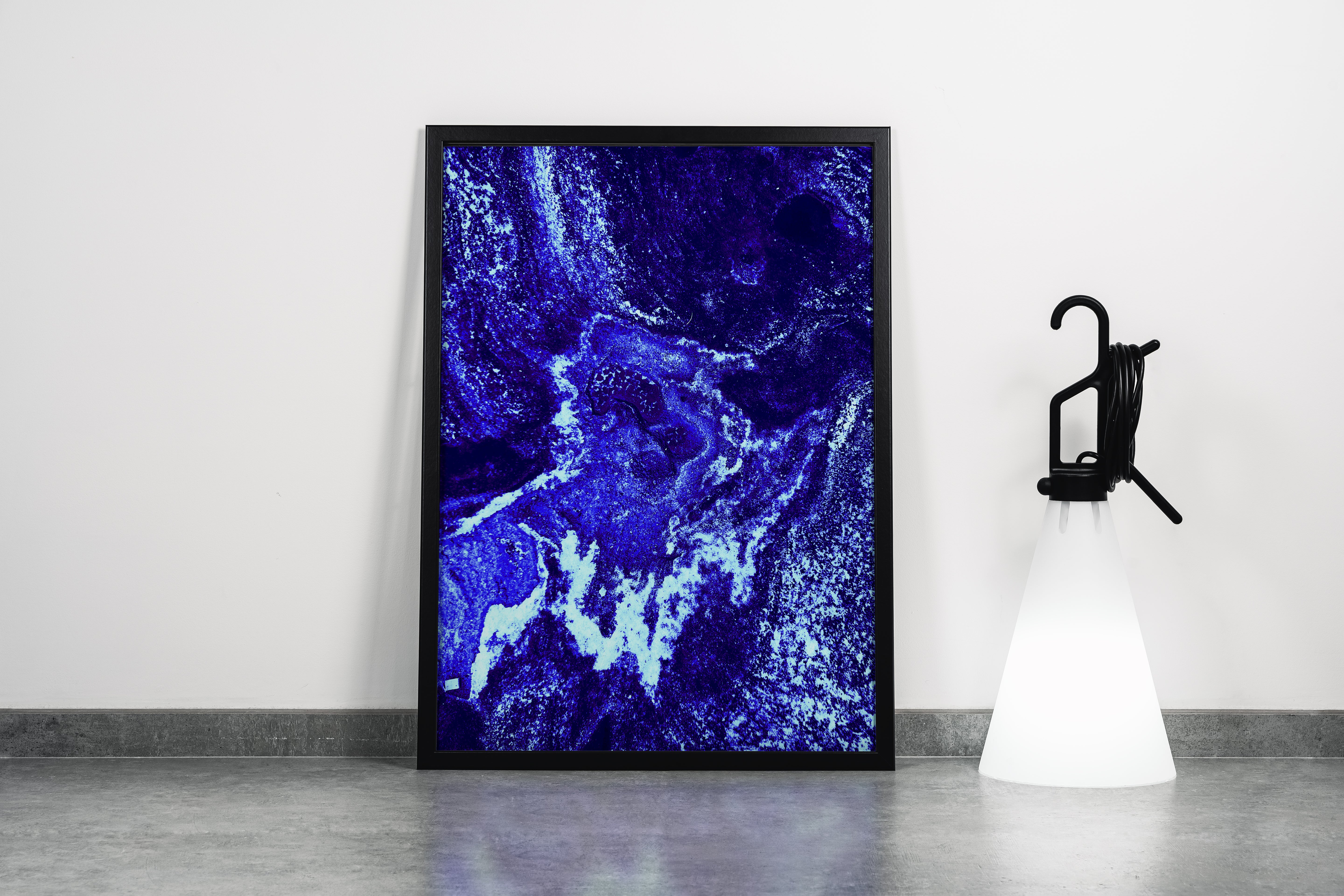 a vibrant abstract image of a deep electric blue and white cosmic rock landscape, abstract, art, kanvas tablo
