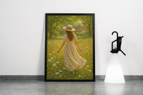 ai creation, girl wandering in the flower garden, ai art, art, kanvas tablo