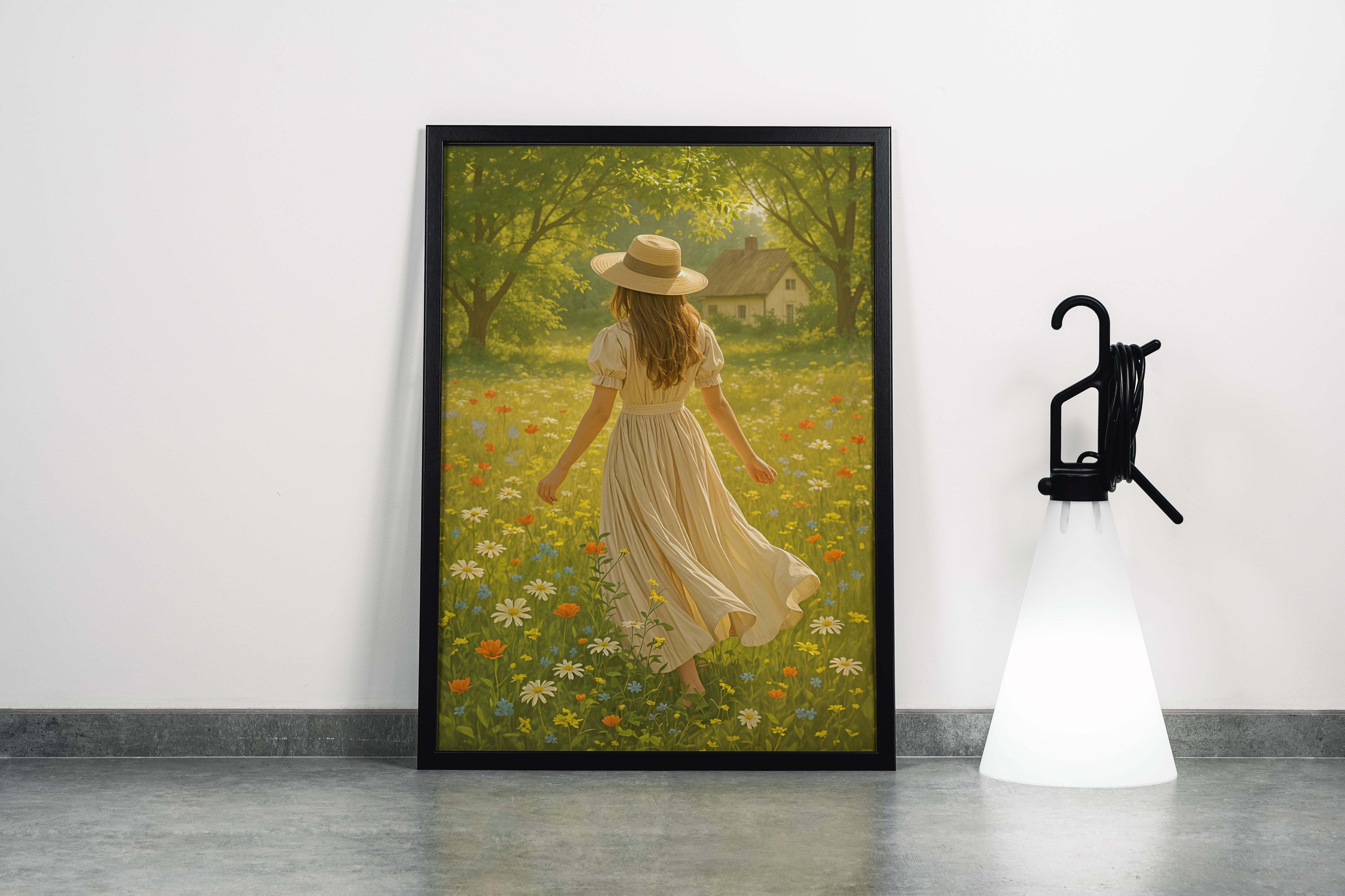 ai creation, girl wandering in the flower garden, ai art, art, kanvas tablo