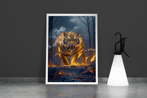 ai creation, tiger in flames, pet, ai art, art, kanvas tablo