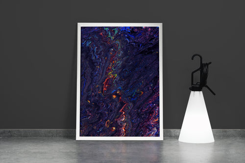 a dark, glittering abstract piece resembling a psychedelic journey through a colorful deep nebula, abstract, art, kanvas tablo