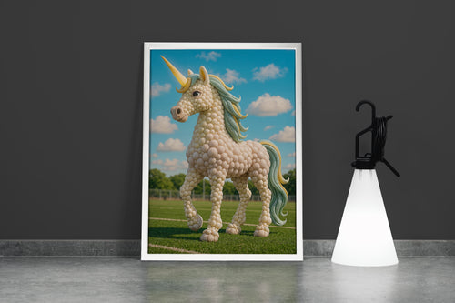 ai creation, white bead motif unicorn, ai art, art, kanvas tablo