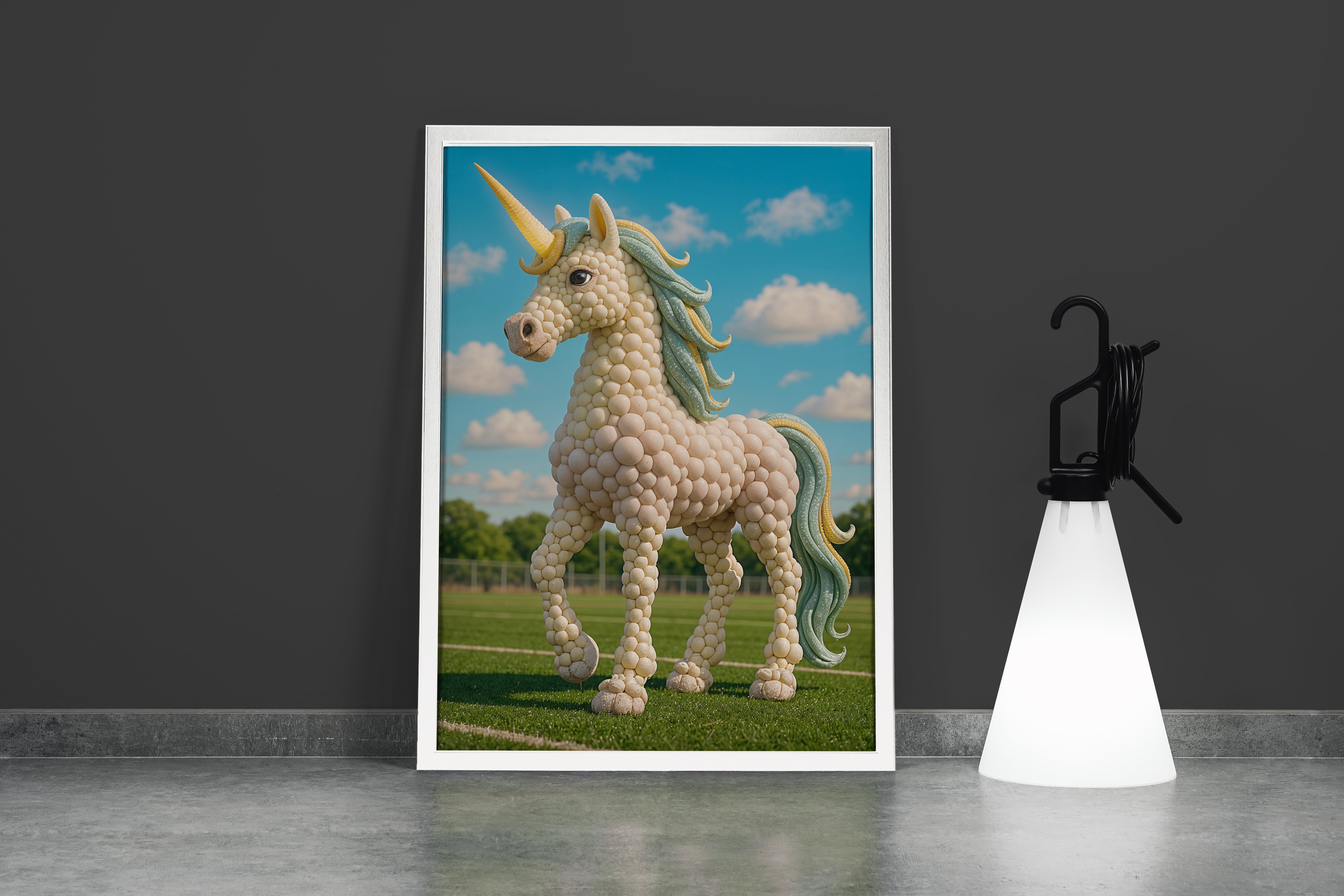 ai creation, white bead motif unicorn, ai art, art, kanvas tablo