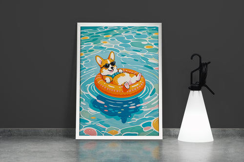 ai creation, fox with glasses lying in the pool, ai art, art, kanvas tablo