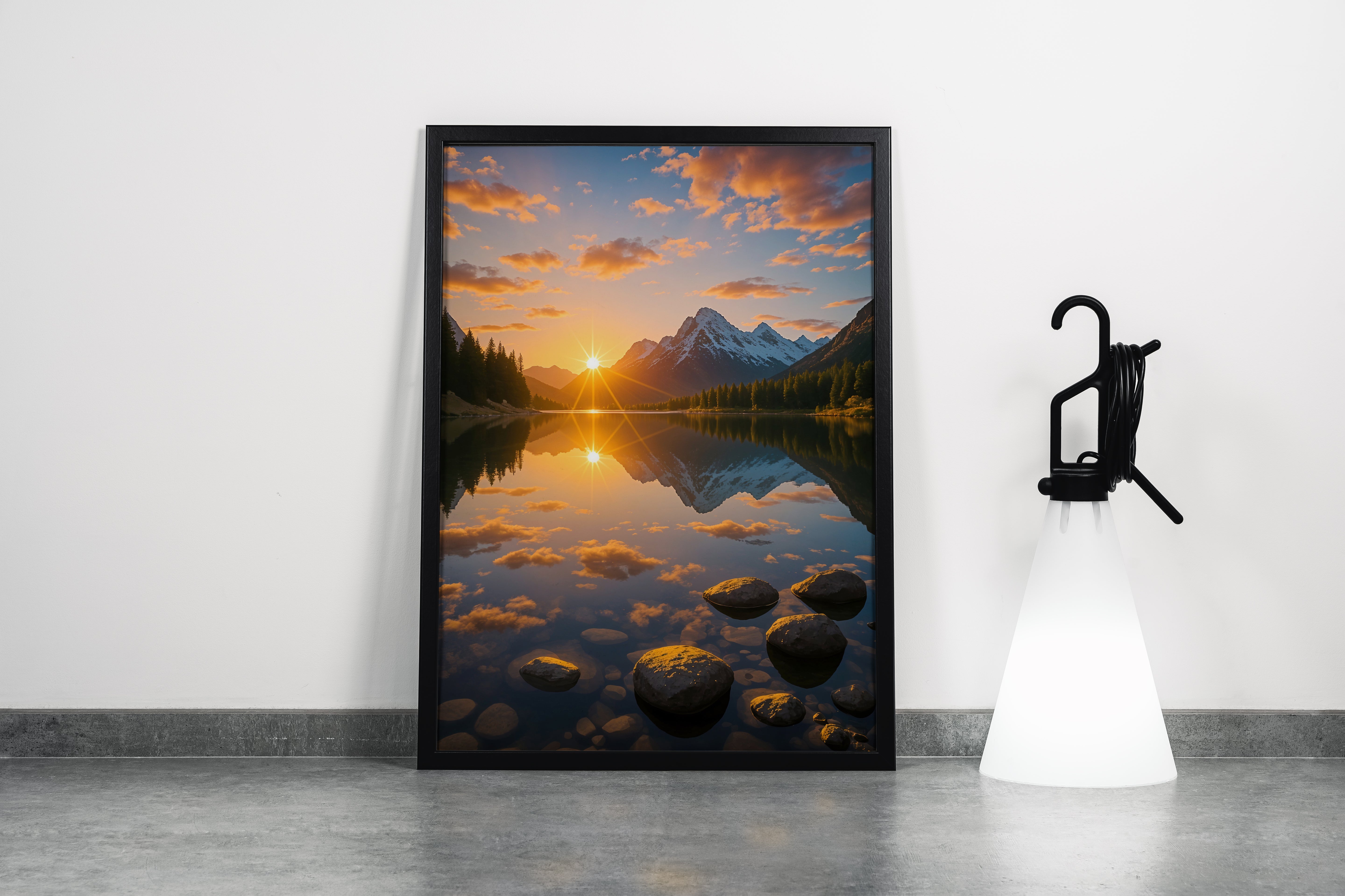 ai creation, the reflection of the sunset in the river, ai art, art, kanvas tablo