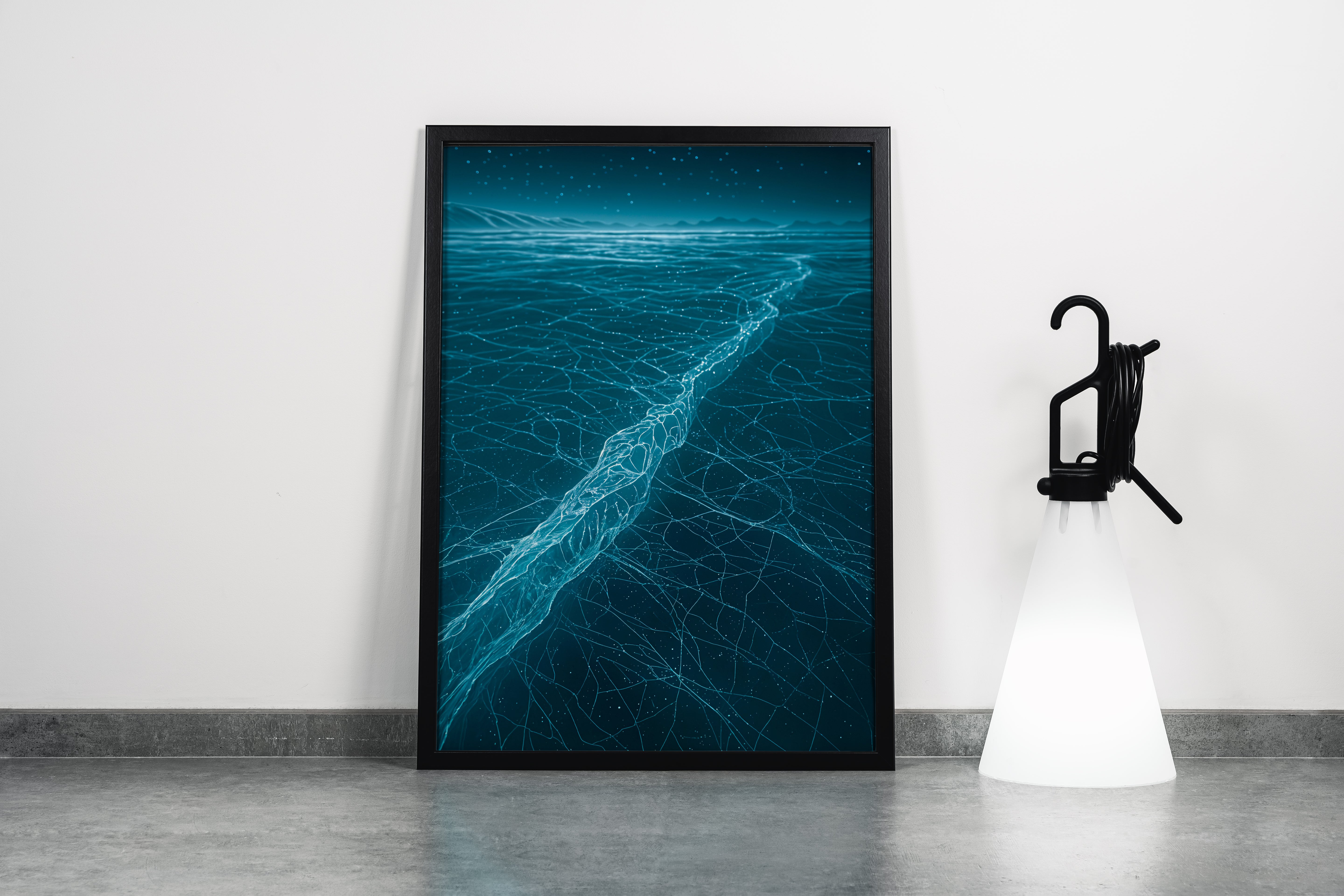 ai creation, time spiral with blue neons, ai art, art, kanvas tablo