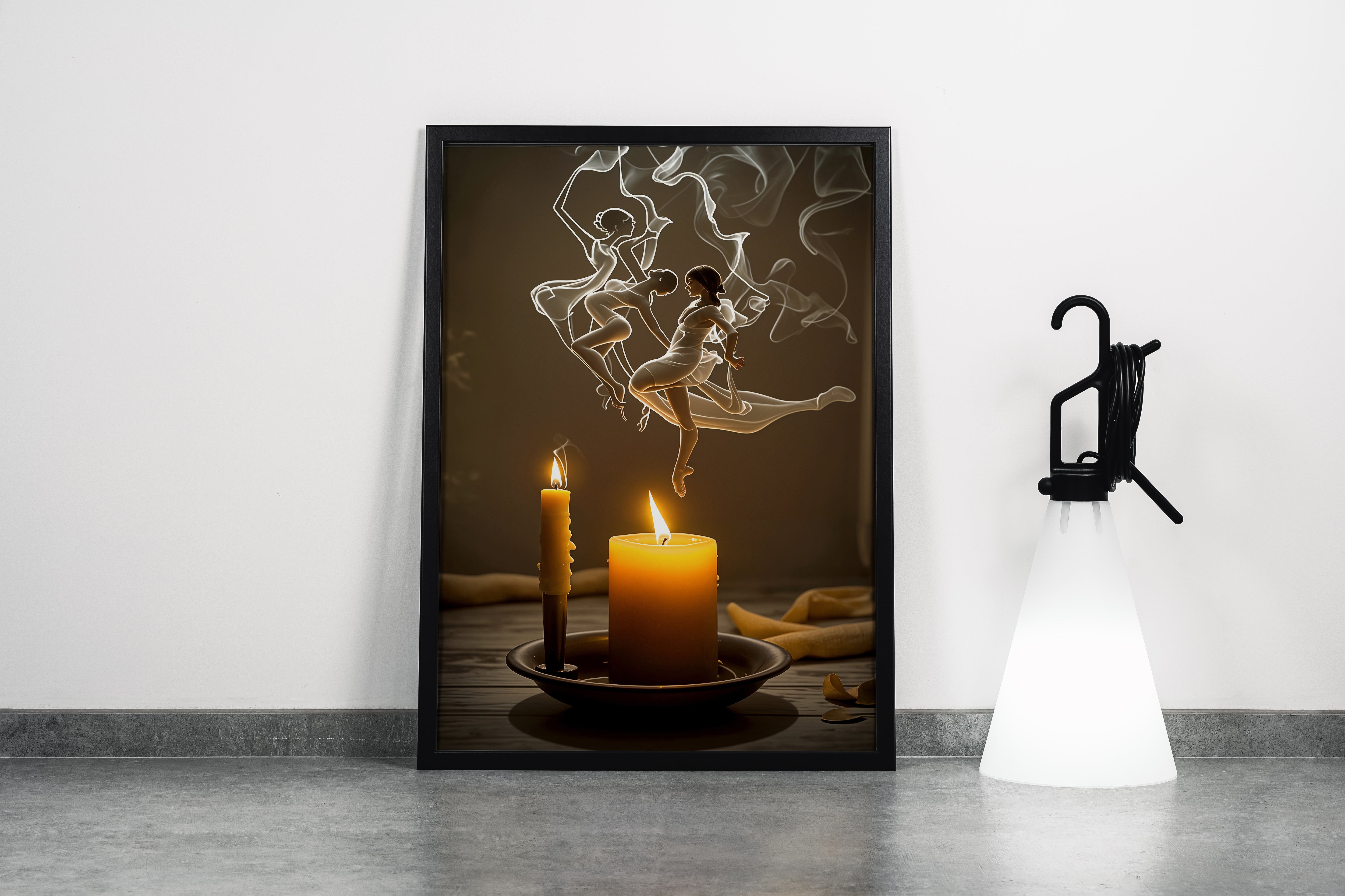 ai creation, women dancing with the smoke of burning candles, ai art, art, kanvas tablo