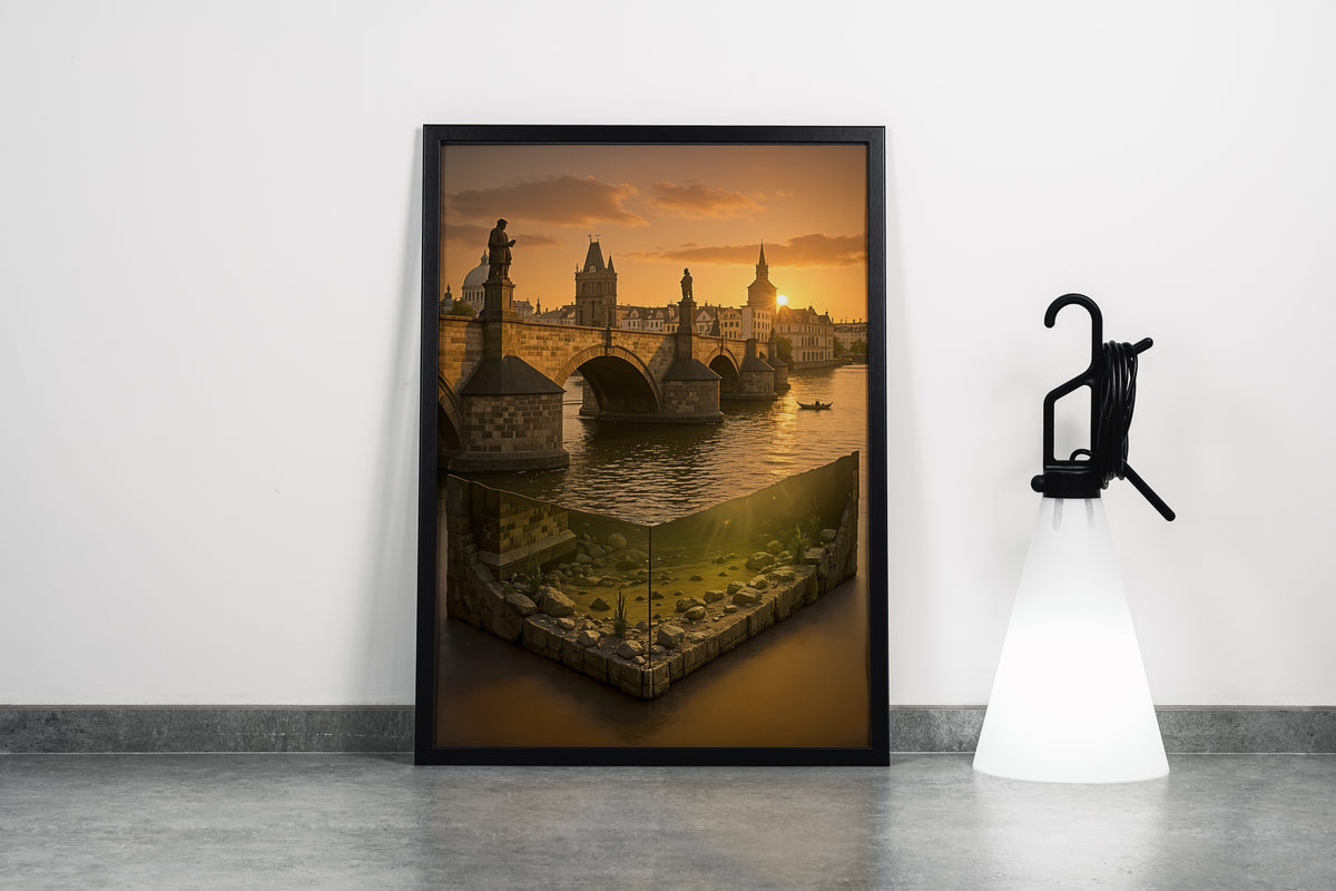 ai creation, sunset in the reflections of a seaside town, ai art, art, kanvas tablo