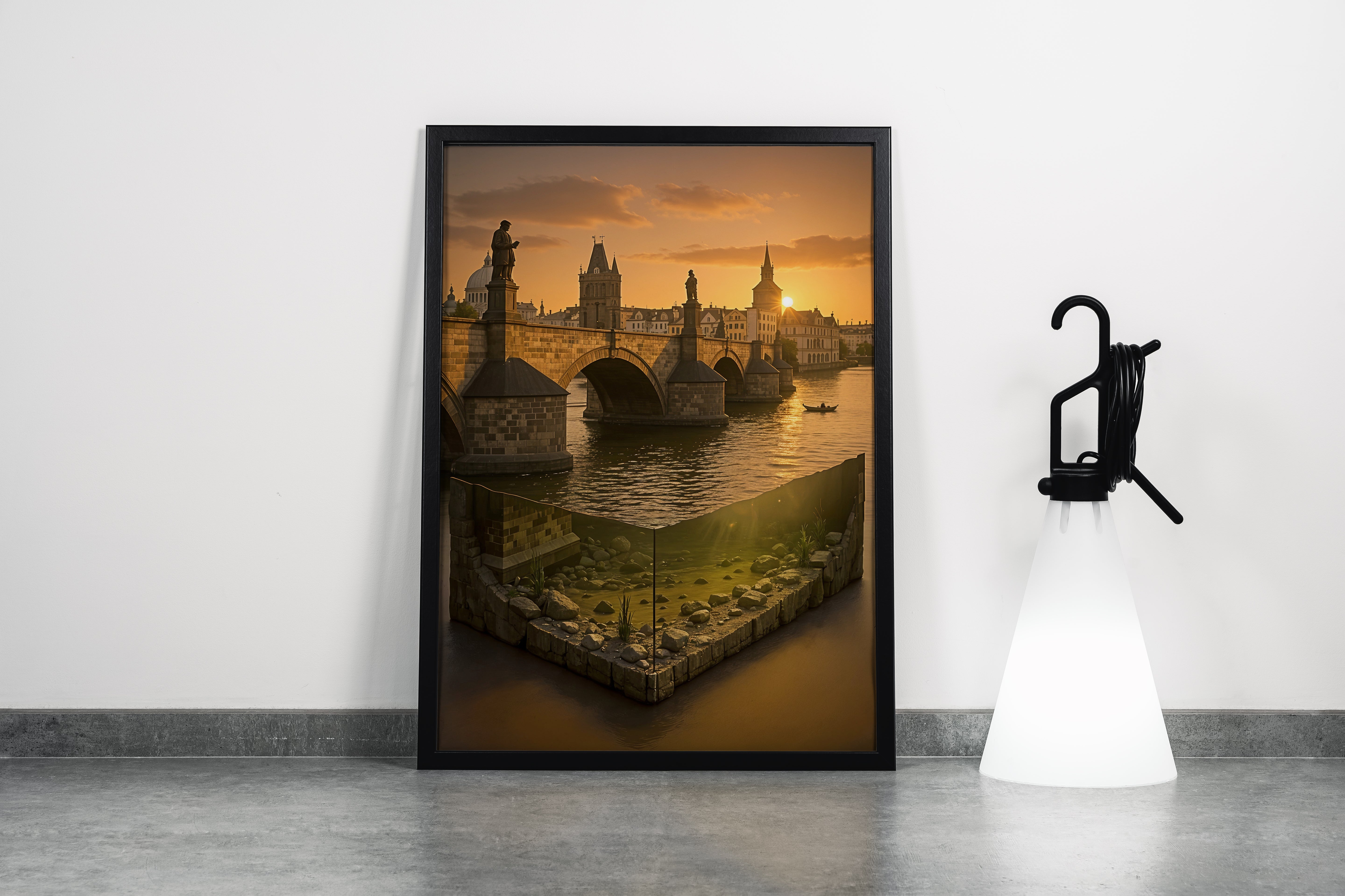 ai creation, sunset in the reflections of a seaside town, ai art, art, kanvas tablo