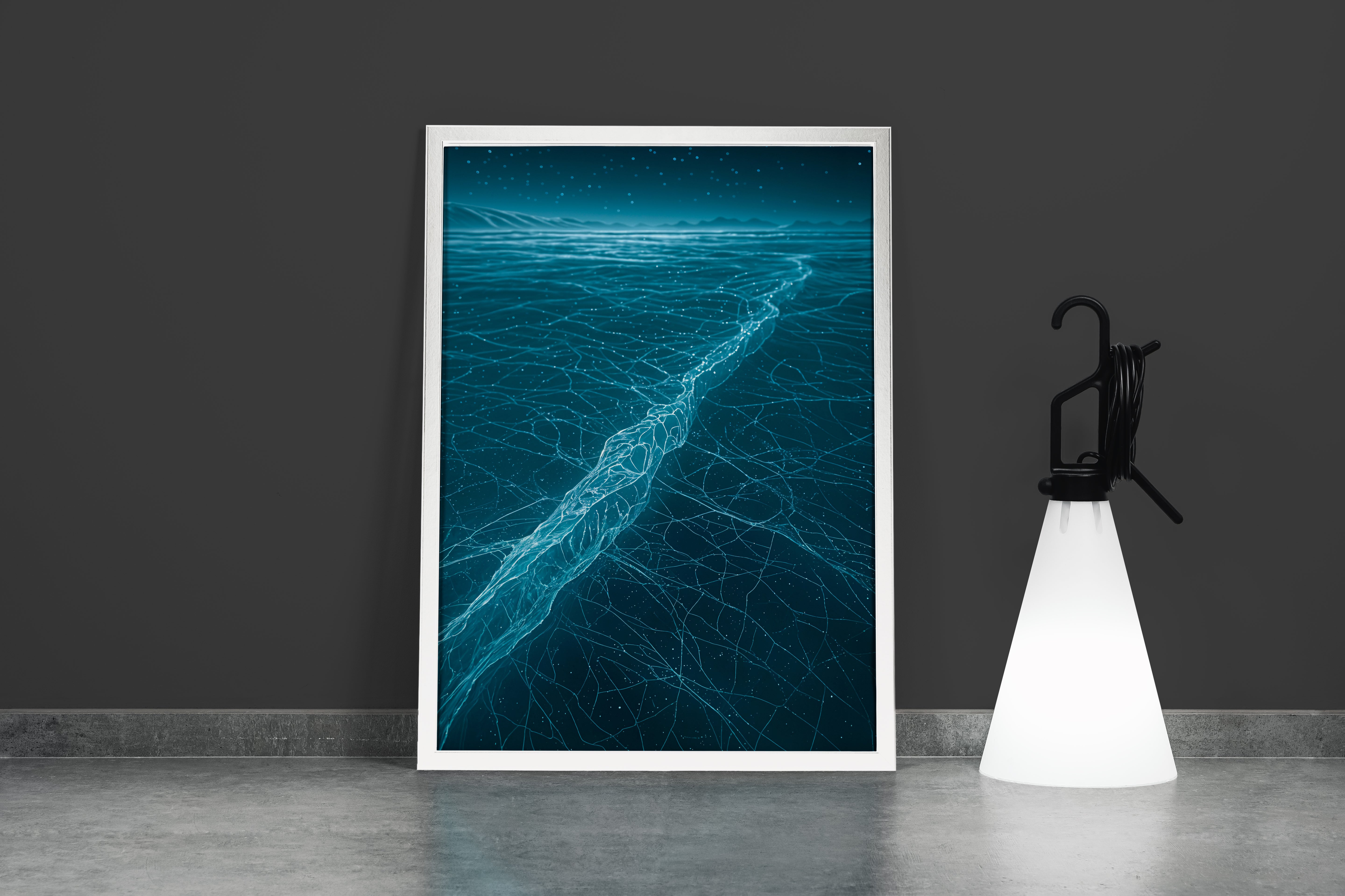 ai creation, time spiral with blue neons, ai art, art, kanvas tablo