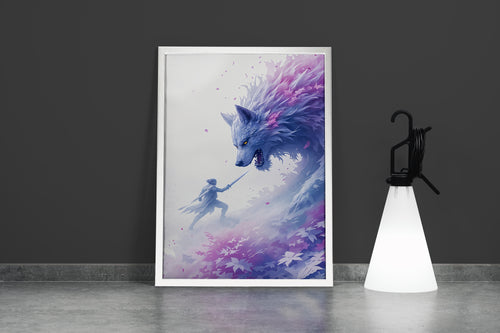 ai creation, swordsman vs wolf, pet, ai art, art, kanvas tablo