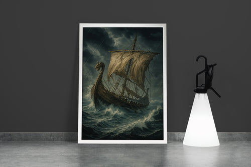 ai creation, a ship caught between giant waves and storm, ai art, art, kanvas tablo