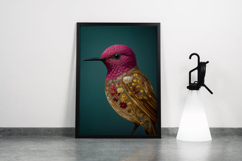 ai creation, hummingbird with flower designs, ai art, art, kanvas tablo