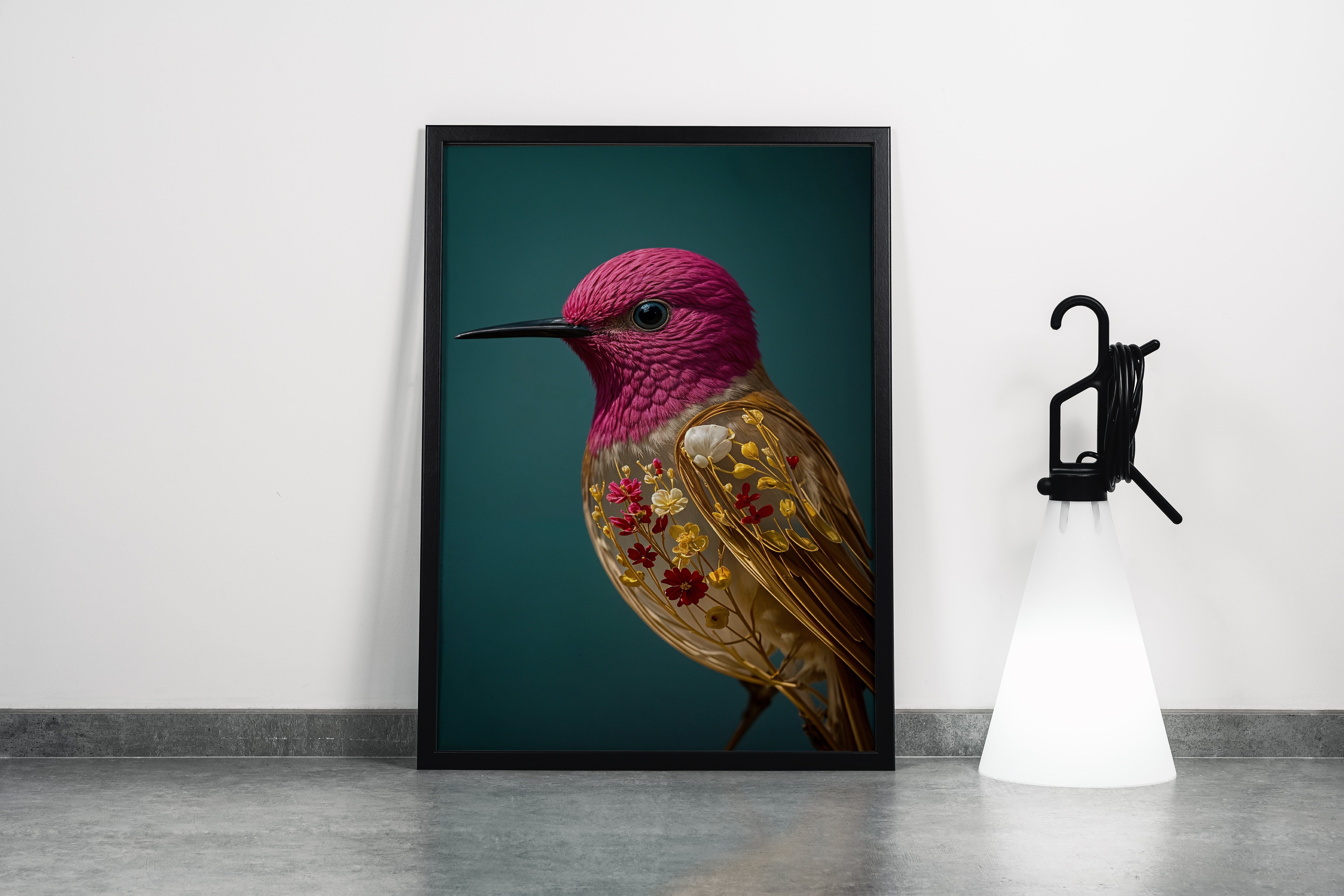 ai creation, hummingbird with flower designs, ai art, art, kanvas tablo