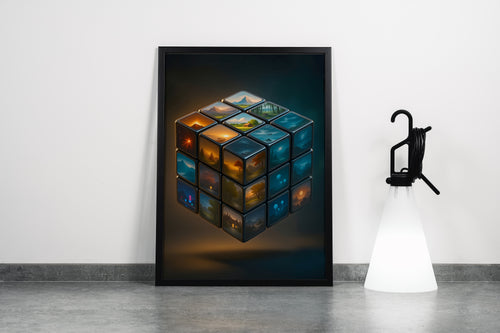Farklı Dünyaları İçeren Manzara Küpü Geometrik ve Kavramsal Sanat Kanvas Tablo