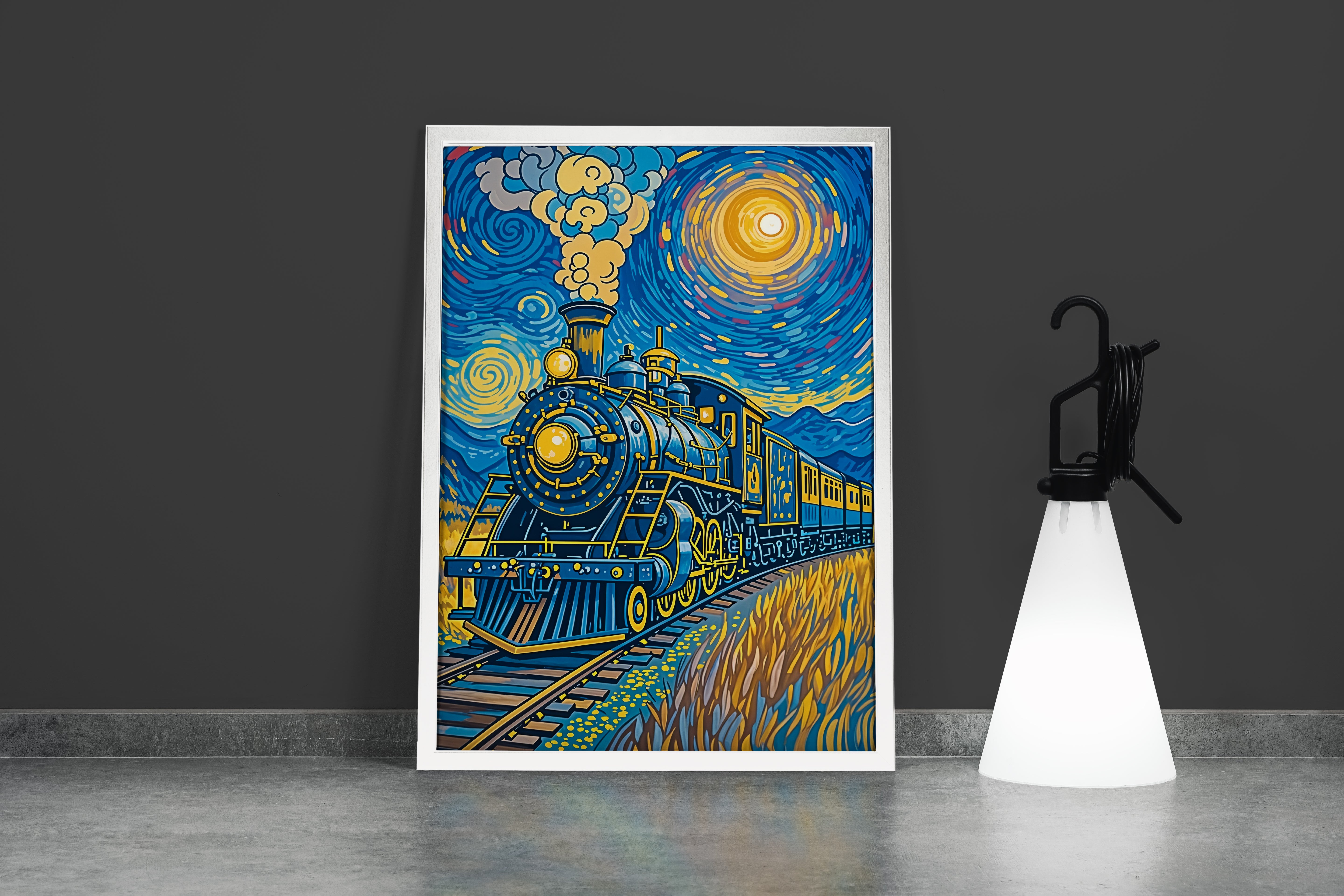 ai creation, Van Gogh themed train, ai art, art, kanvas tablo