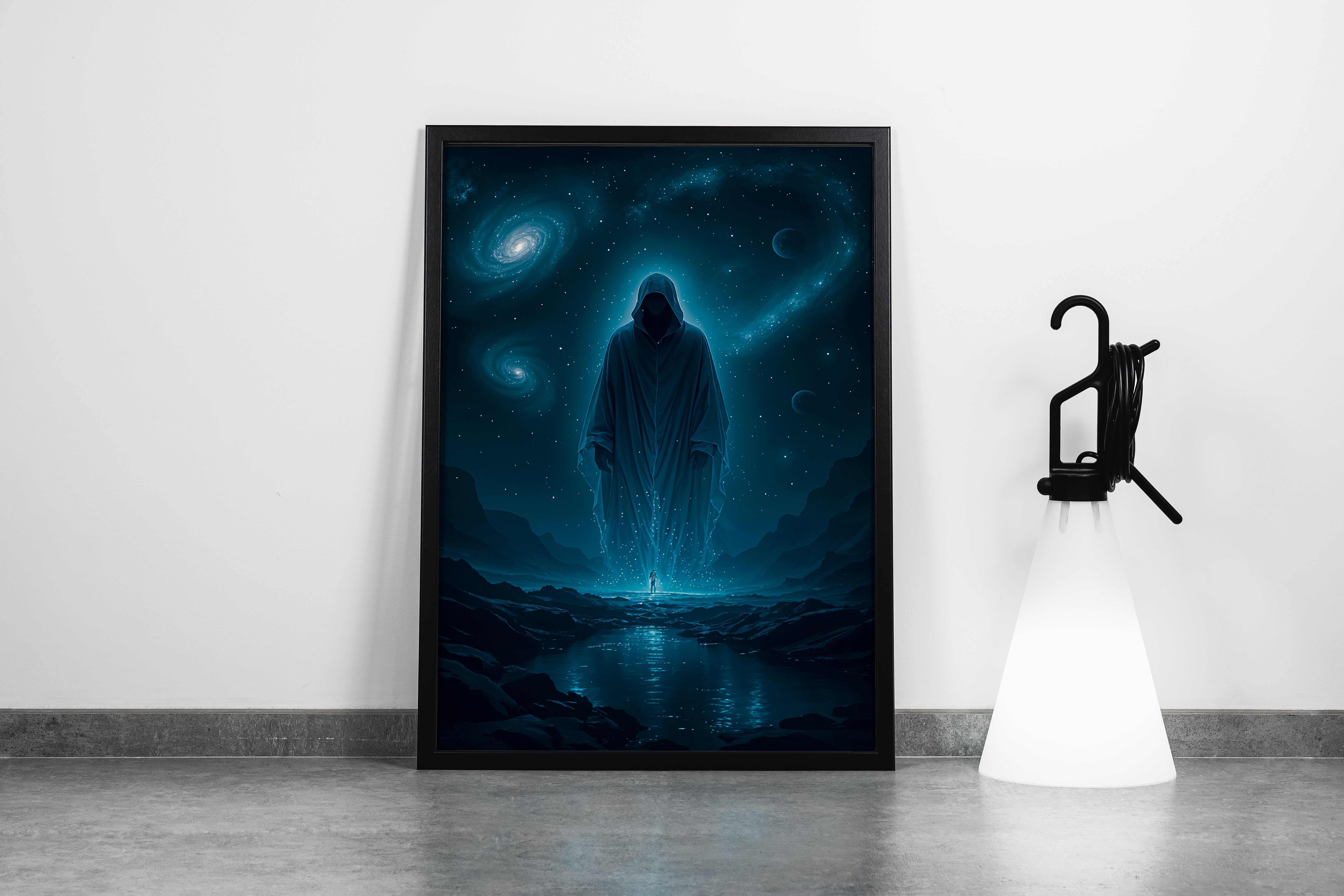ai creation, giant man in black mystical cloak, ai art, art, kanvas tablo