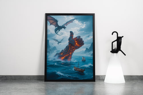ai creation, a giant lava hand giving a thumbs up in a sea of dragons, ai art, art, kanvas tablo