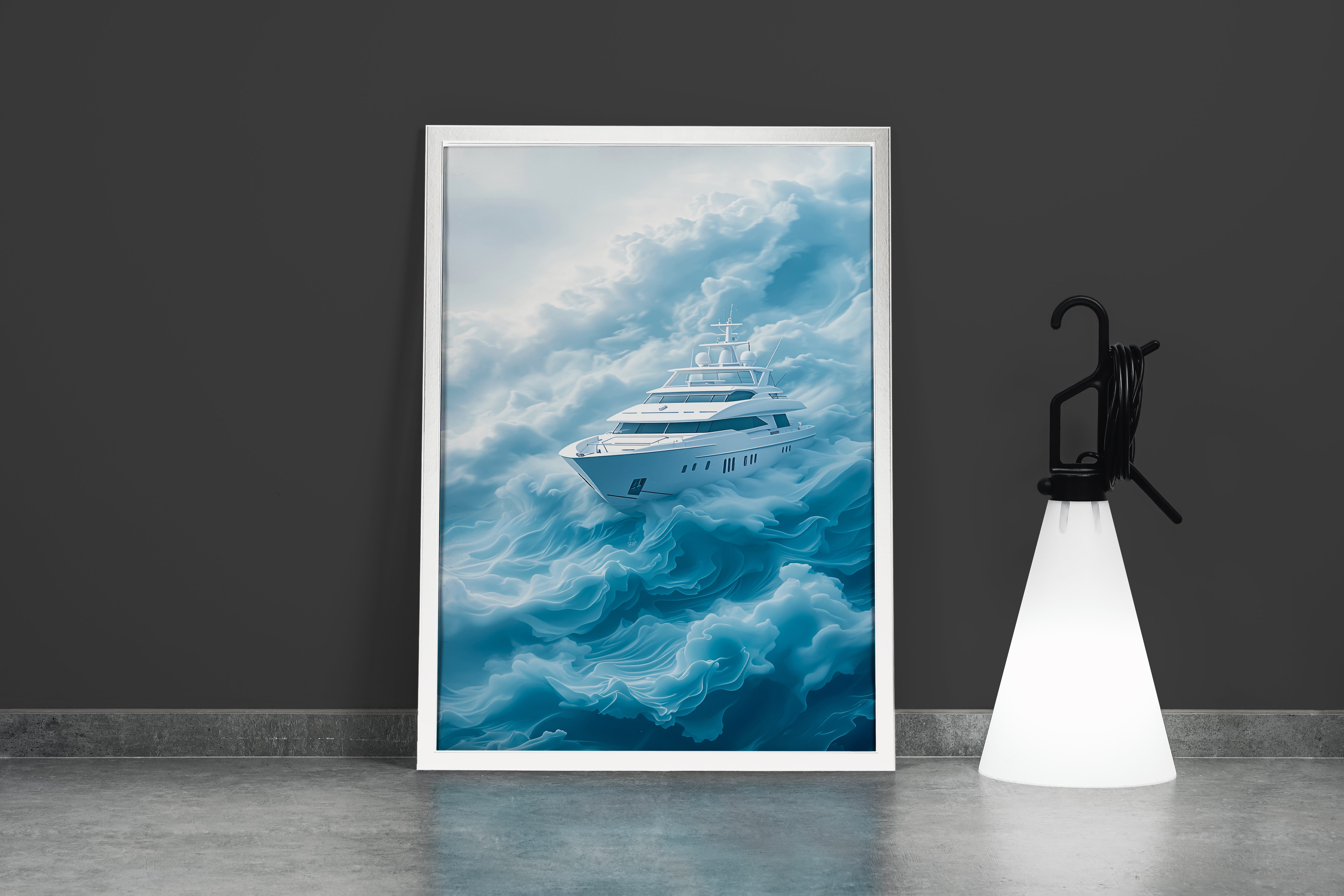 ai creation, a yacht floating in the clouds, ai art, art, kanvas tablo