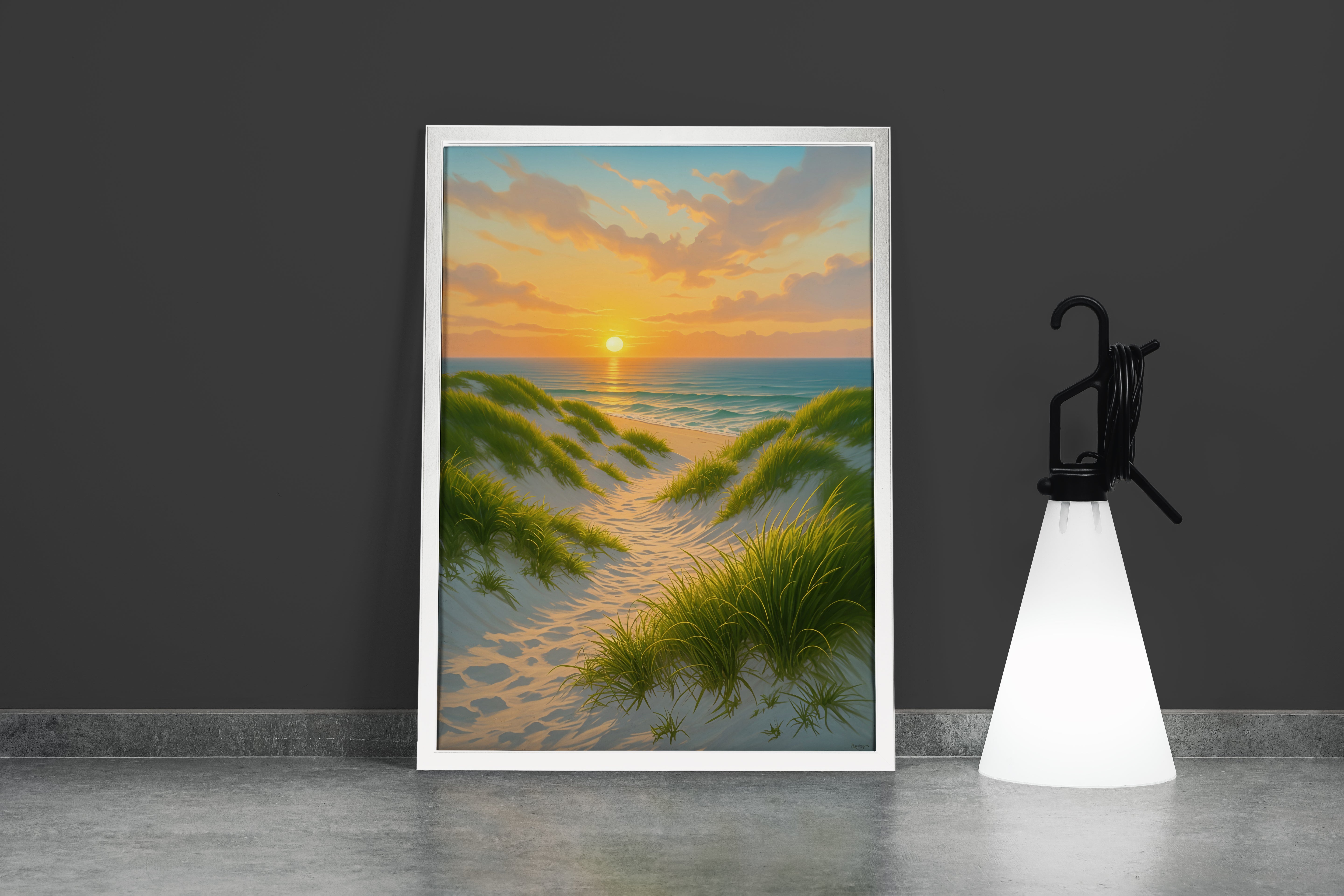 ai creation, sunset on the beach among the sand, ai art, art, kanvas tablo