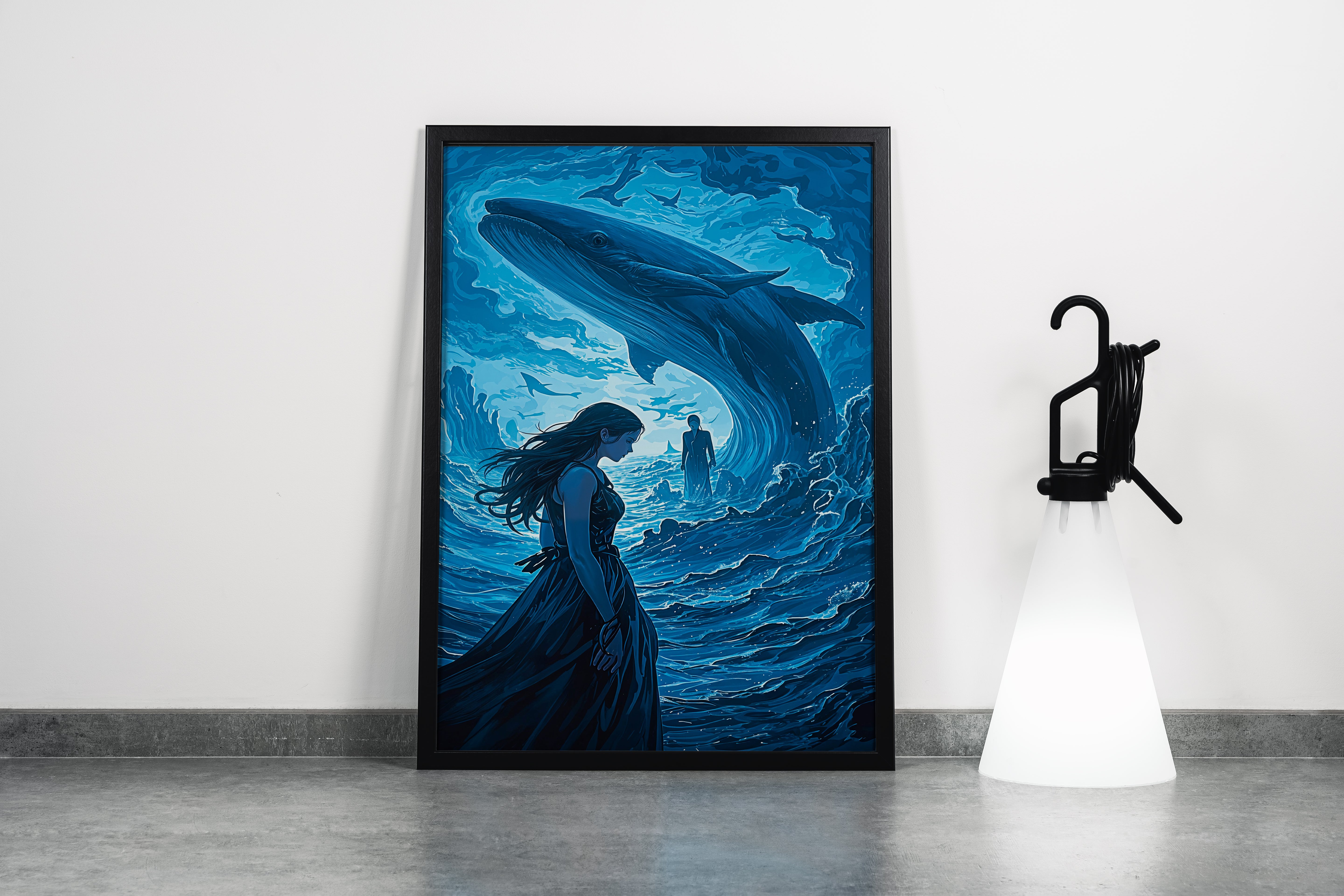 ai creation, giant whale in the middle of the sea, ai art, art, kanvas tablo