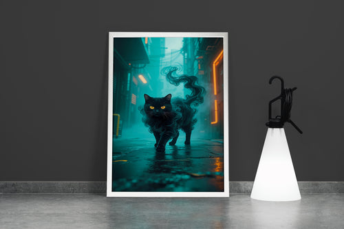 ai creation, cat in neon green fog, pet, ai art, art, kanvas tablo