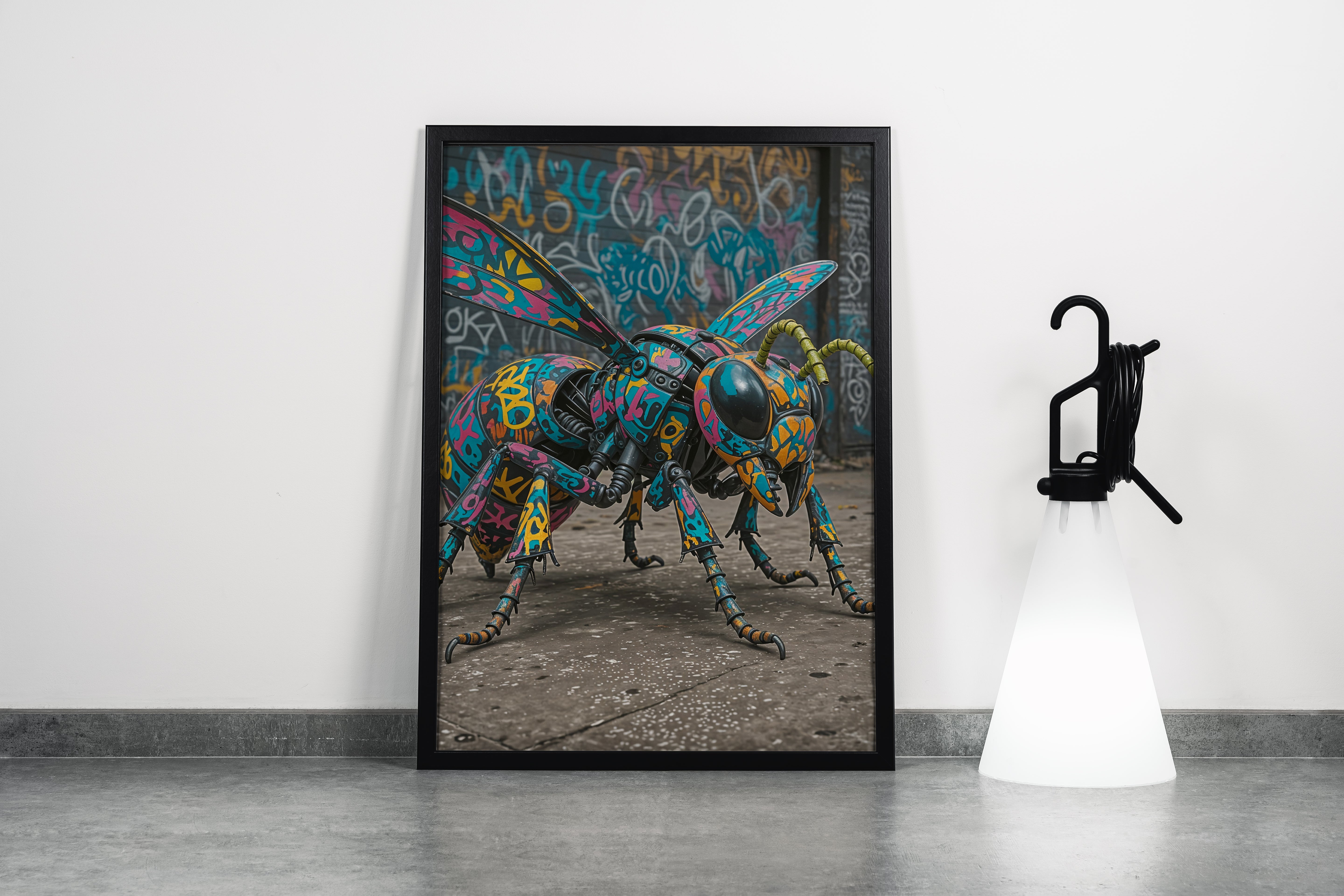 ai creation, multicolored insect with graffiti motif, ai art, art, kanvas tablo