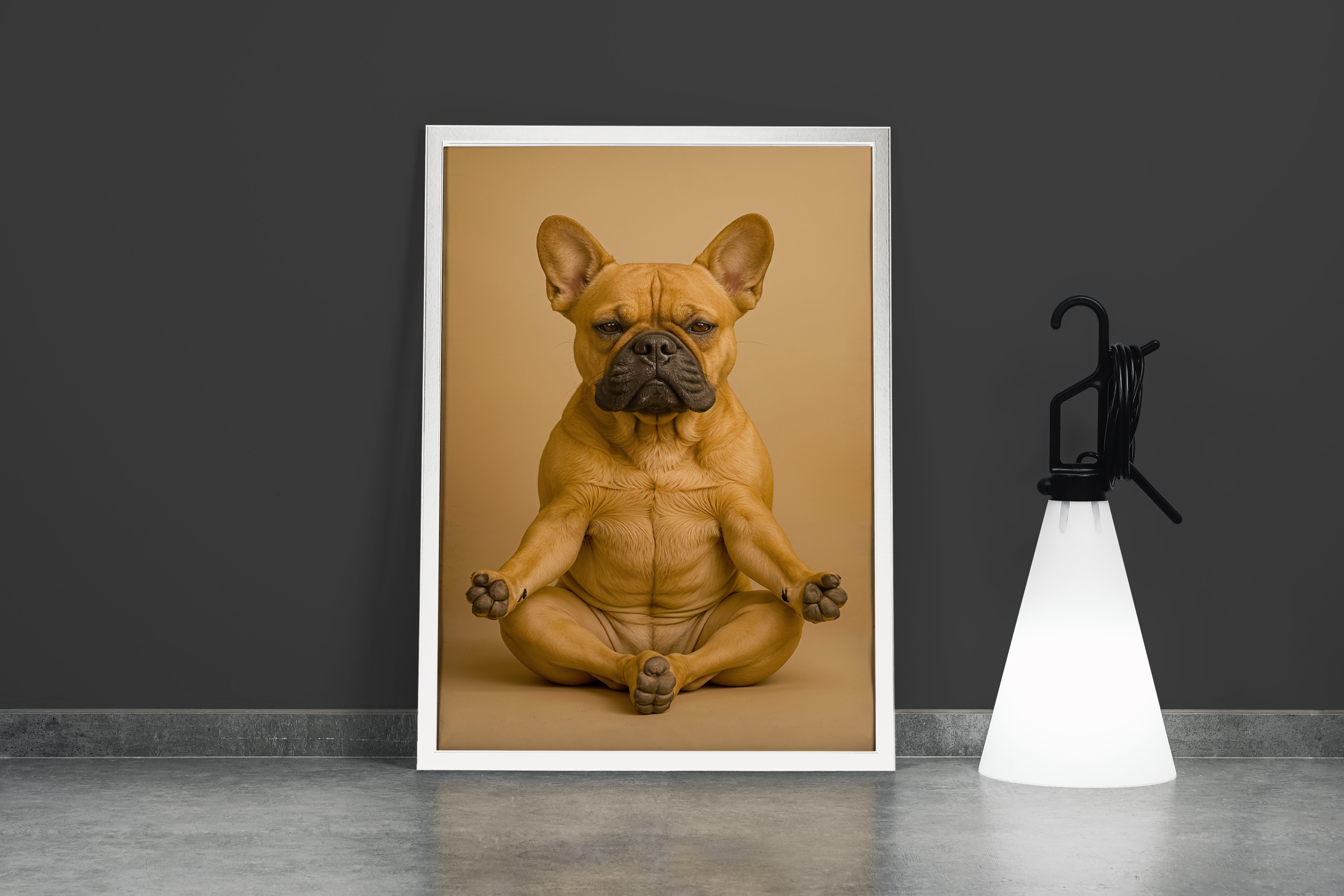 ai creation, dog performing yoga model 2, ai art, art, kanvas tablo