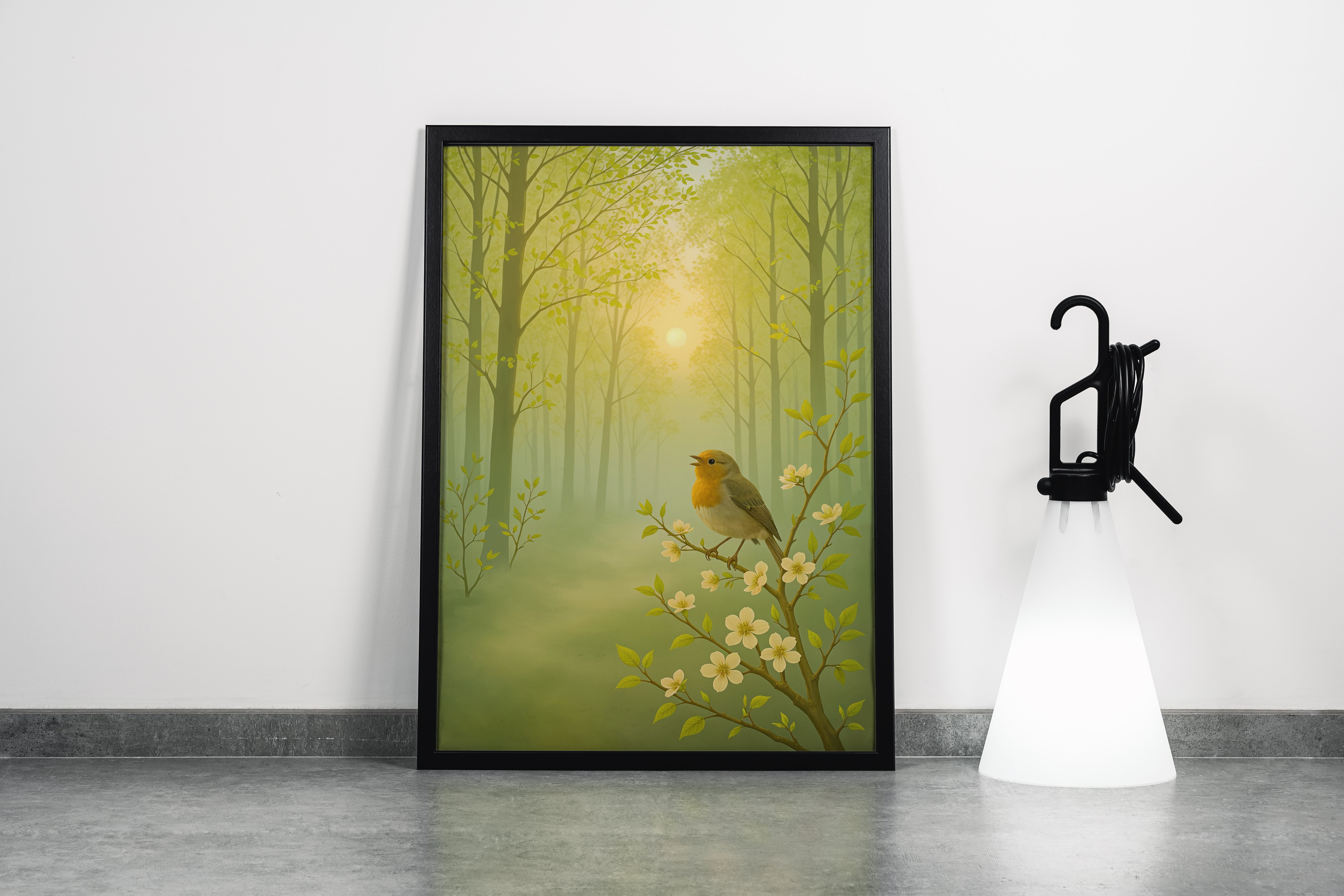 ai creation, hummingbird with flowers in the forest, ai art, art, kanvas tablo