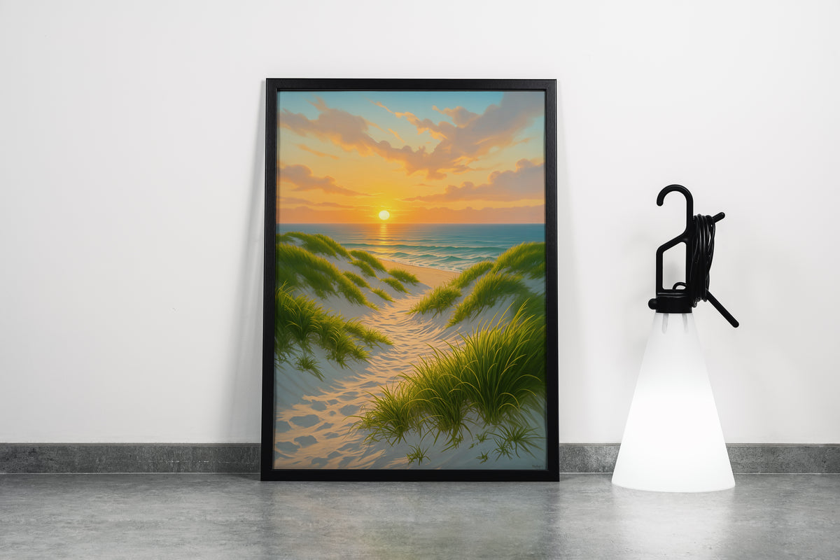 ai creation, sunset on the beach among the sand, ai art, art, kanvas tablo