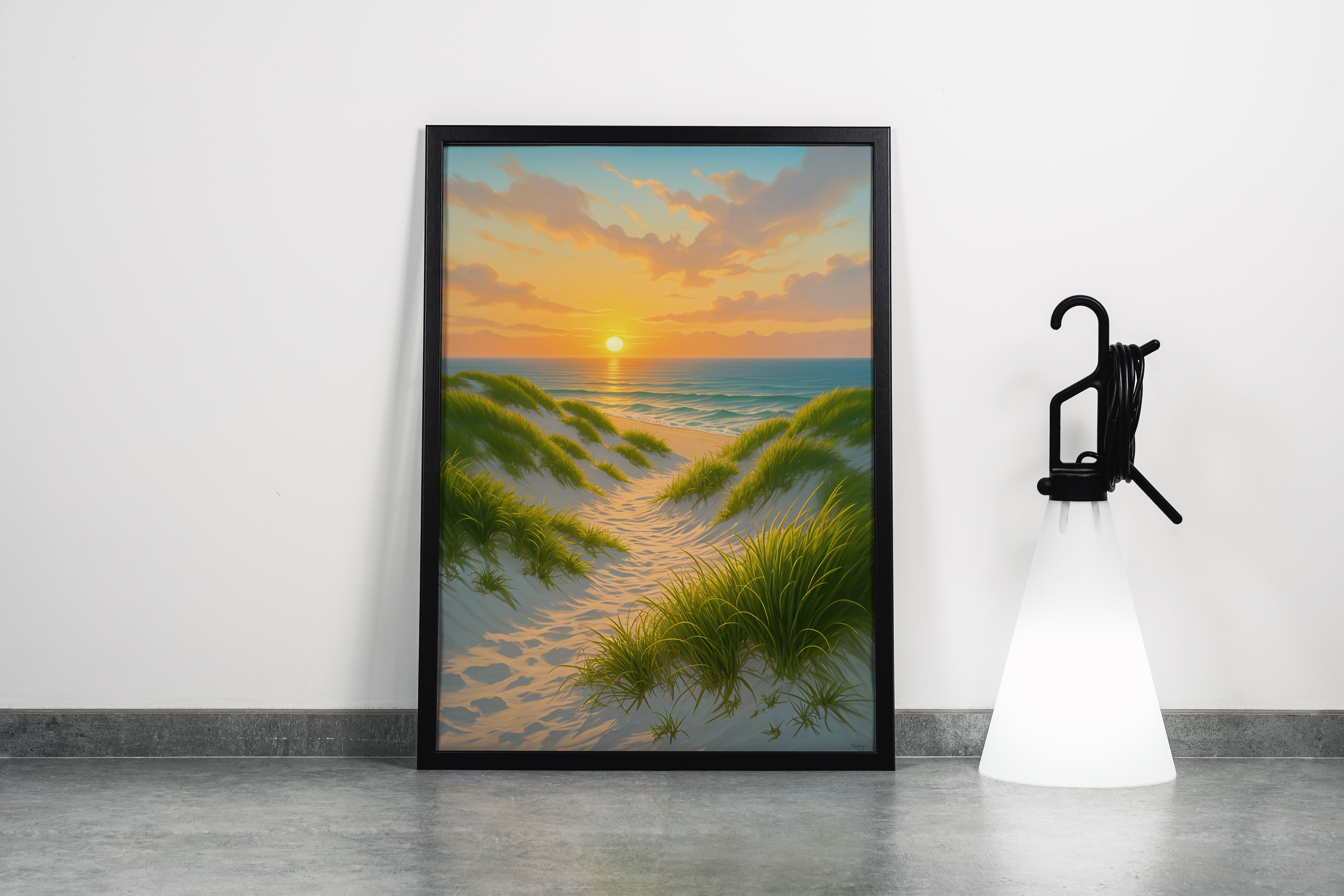 ai creation, sunset on the beach among the sand, ai art, art, kanvas tablo