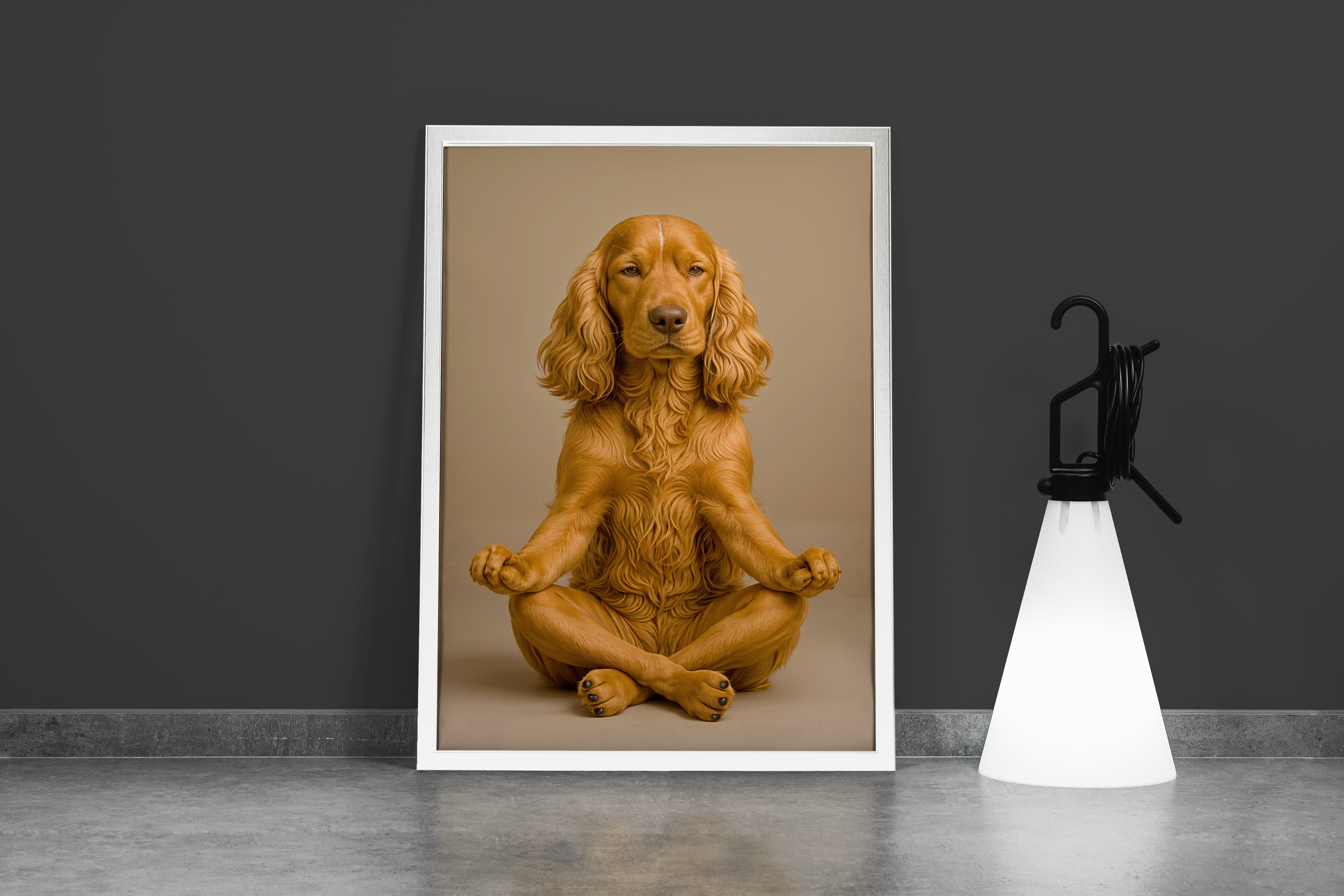 ai creation, dog performing yoga model 1, ai art, art, kanvas tablo