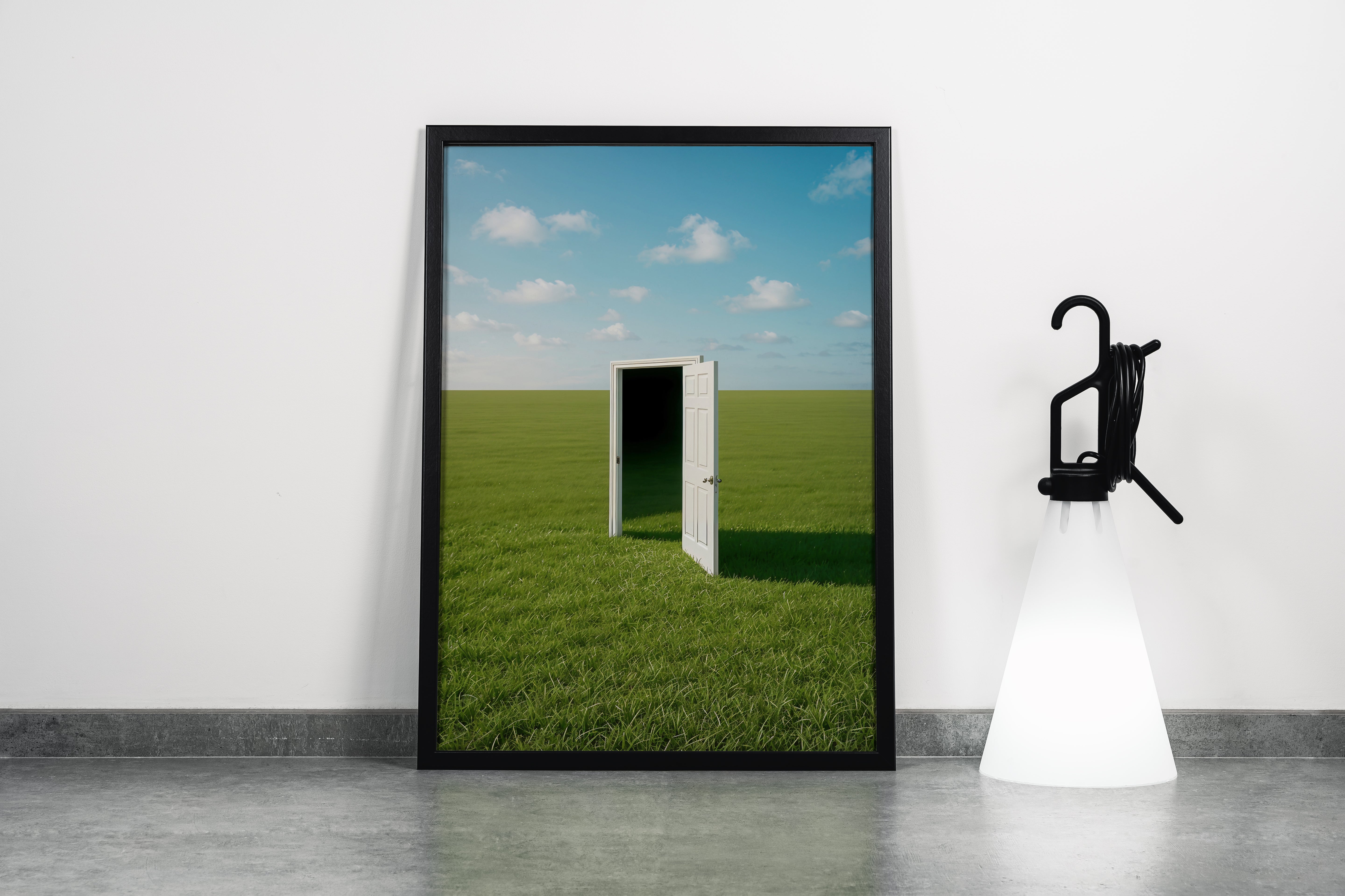 ai creation, a door opening into the void in a windows themed view, ai art, art, kanvas tablo