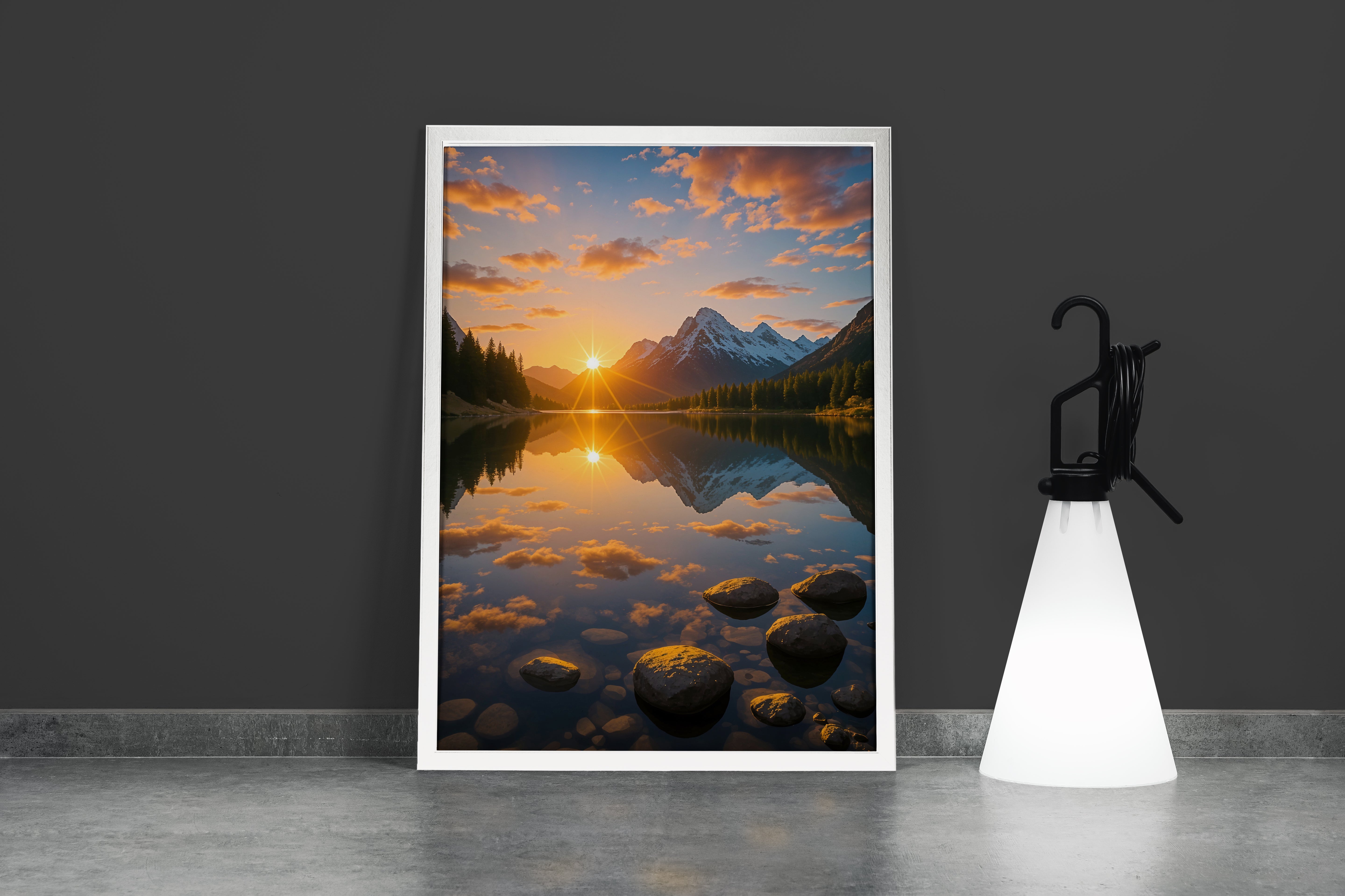 ai creation, the reflection of the sunset in the river, ai art, art, kanvas tablo