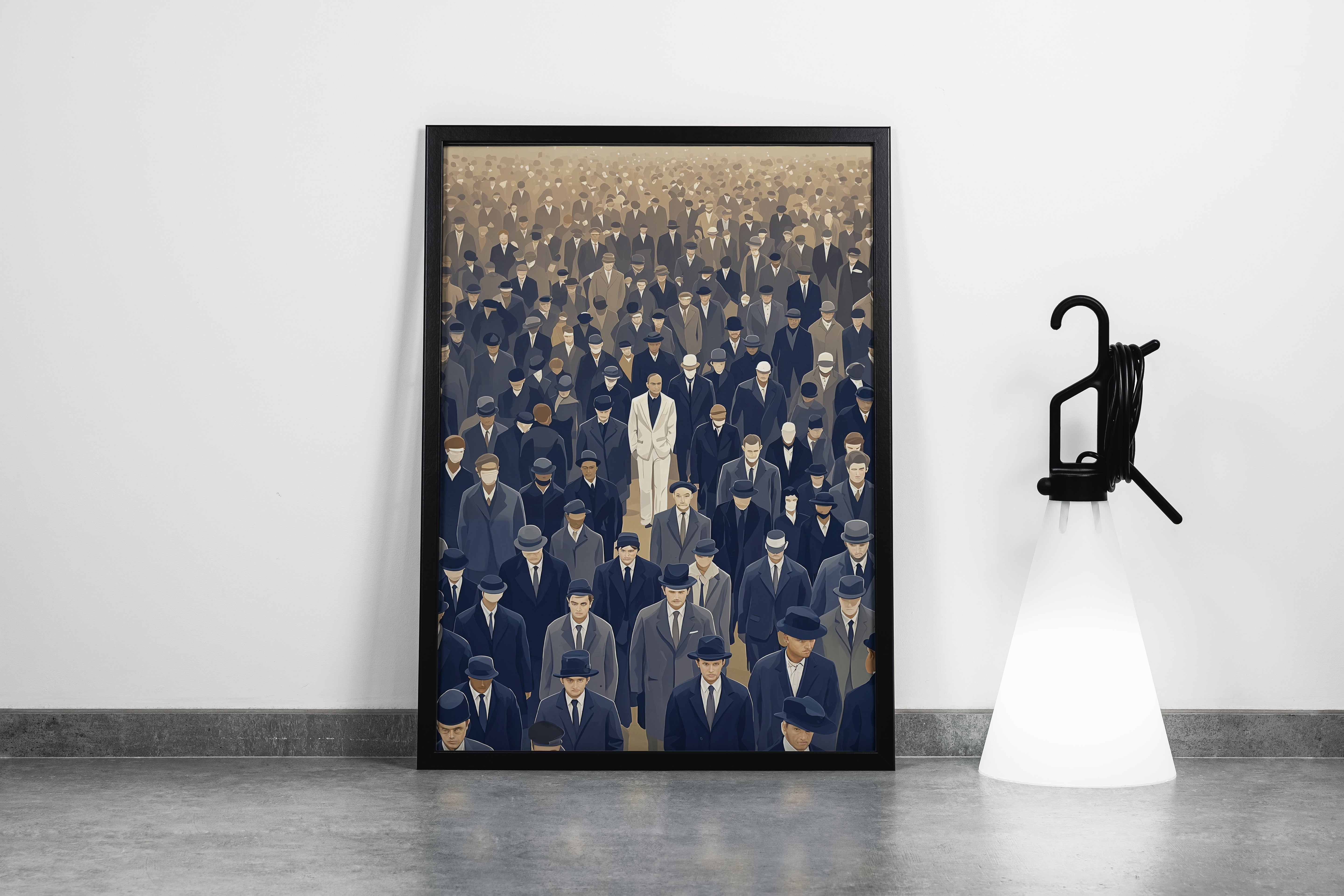 ai creation, the man in the middle of unknown faces, ai art, art, kanvas tablo