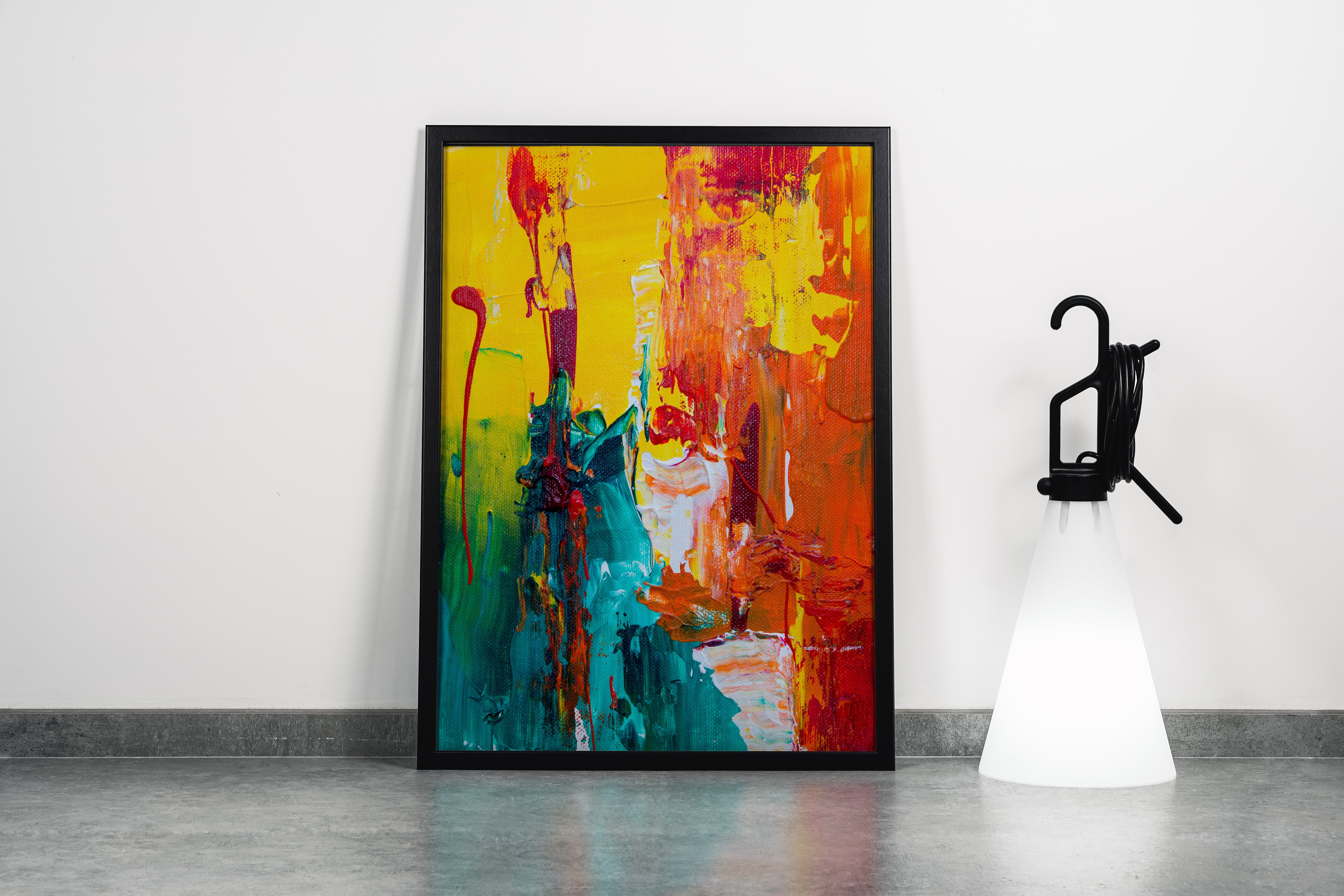 a vibrant close-up of an abstract painting with heavy, textured yellow and green brushstrokes, abstract, art, kanvas tablo