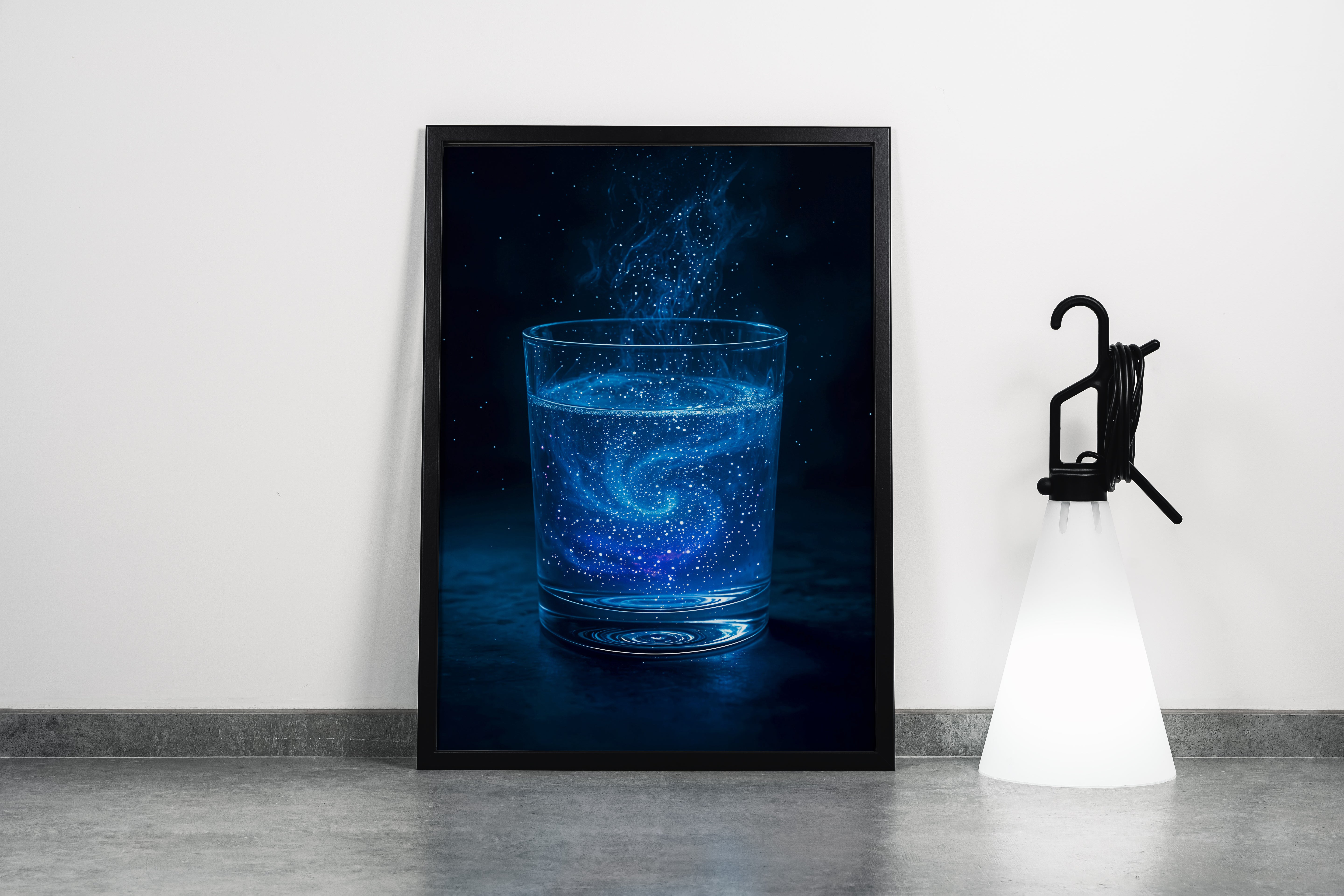 ai creation, a glass full of star shaped neon drops, ai art, art, kanvas tablo