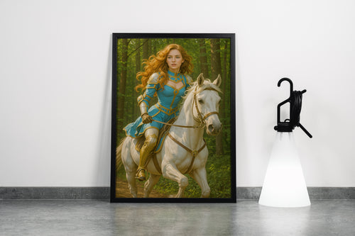 ai creation, horse riding queen forest themed, ai art, art, kanvas tablo