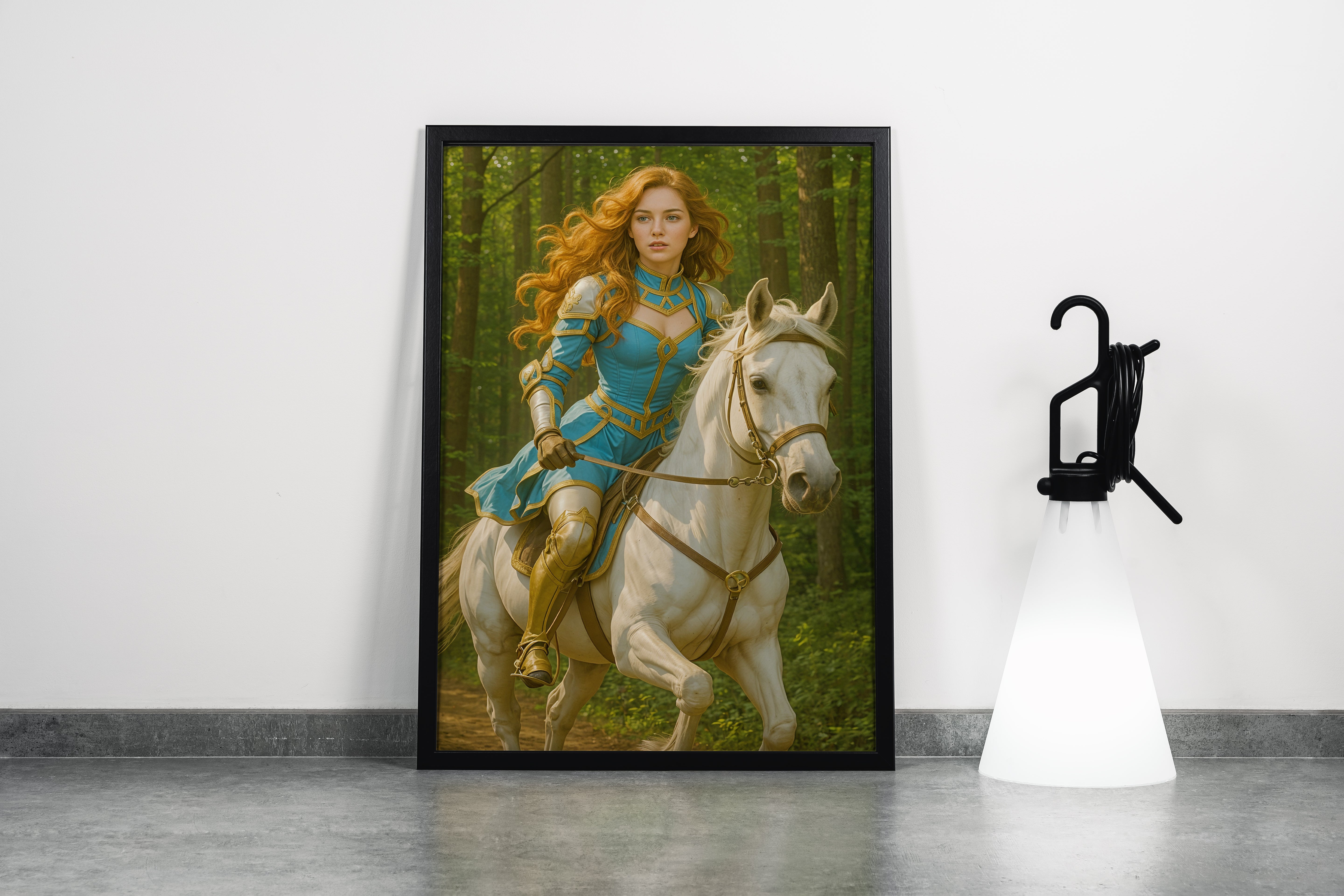 ai creation, horse riding queen forest themed, ai art, art, kanvas tablo